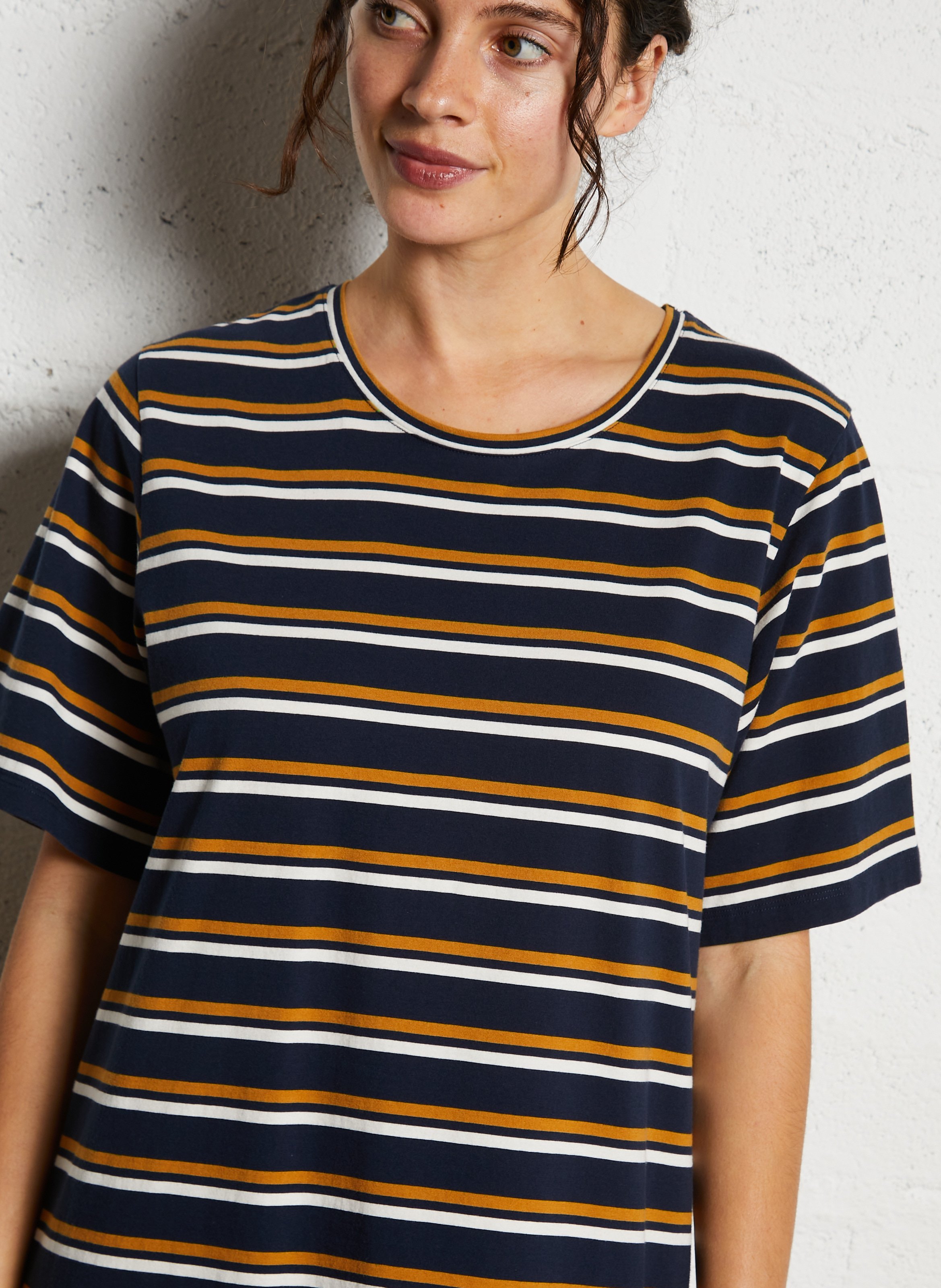 Langes, gestreiftes Baumwollkeid mit Rundhalsausschnitt NICE THINGS Blau