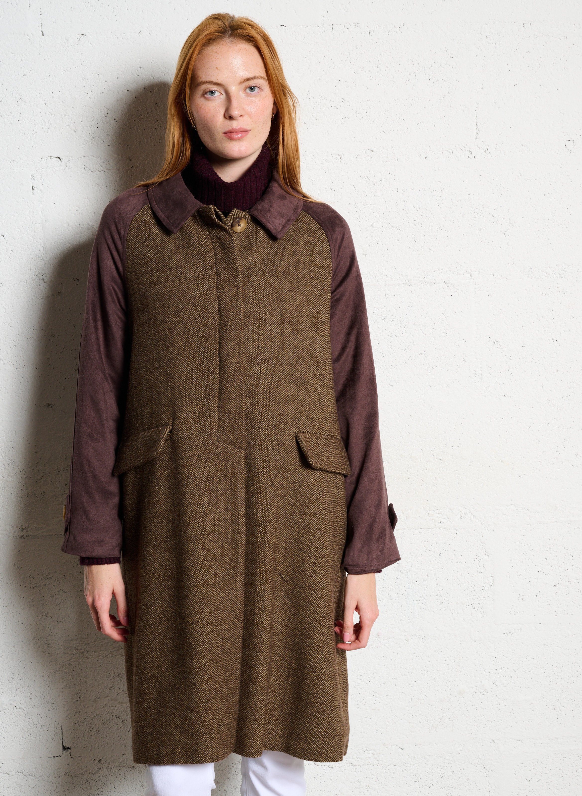 Mid-length herringbone wool blend coat SOPHIE+LUCIE Green
