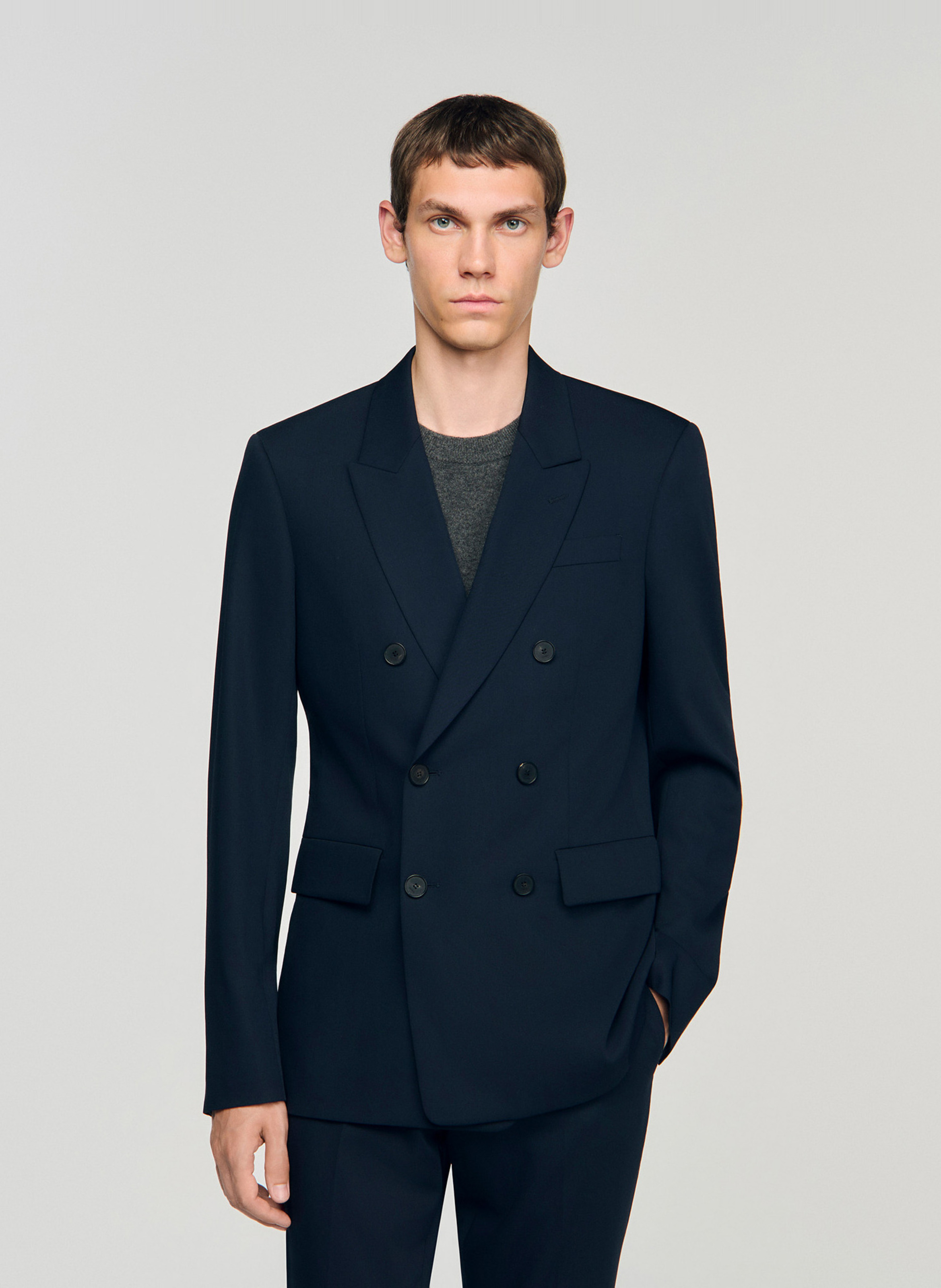 Veste de costume droite en laine SANDRO Bleu