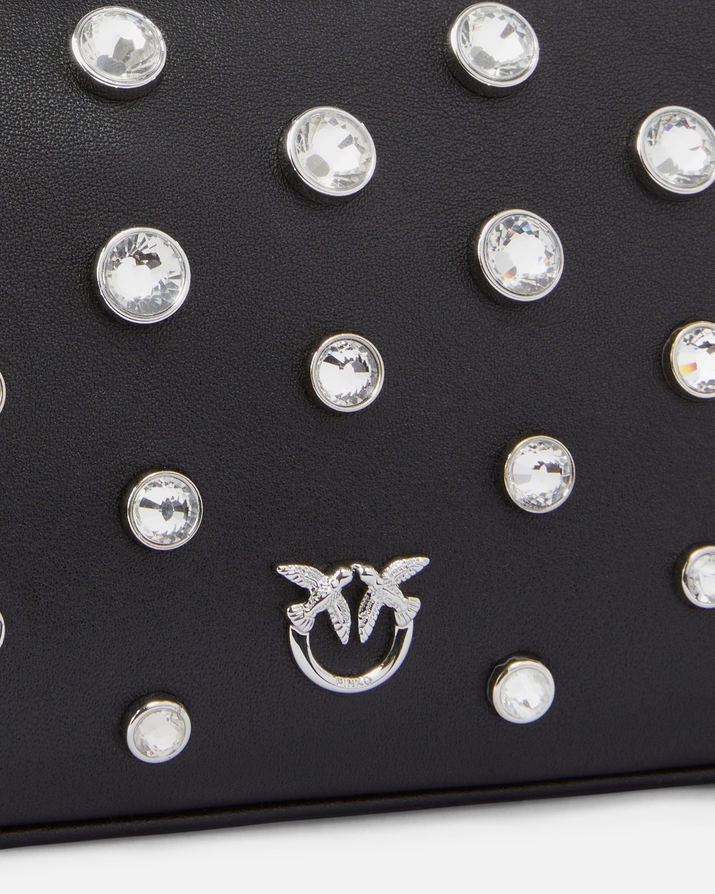 Small shoulder bag mini half moon in leather with rhinestones PINKO Black