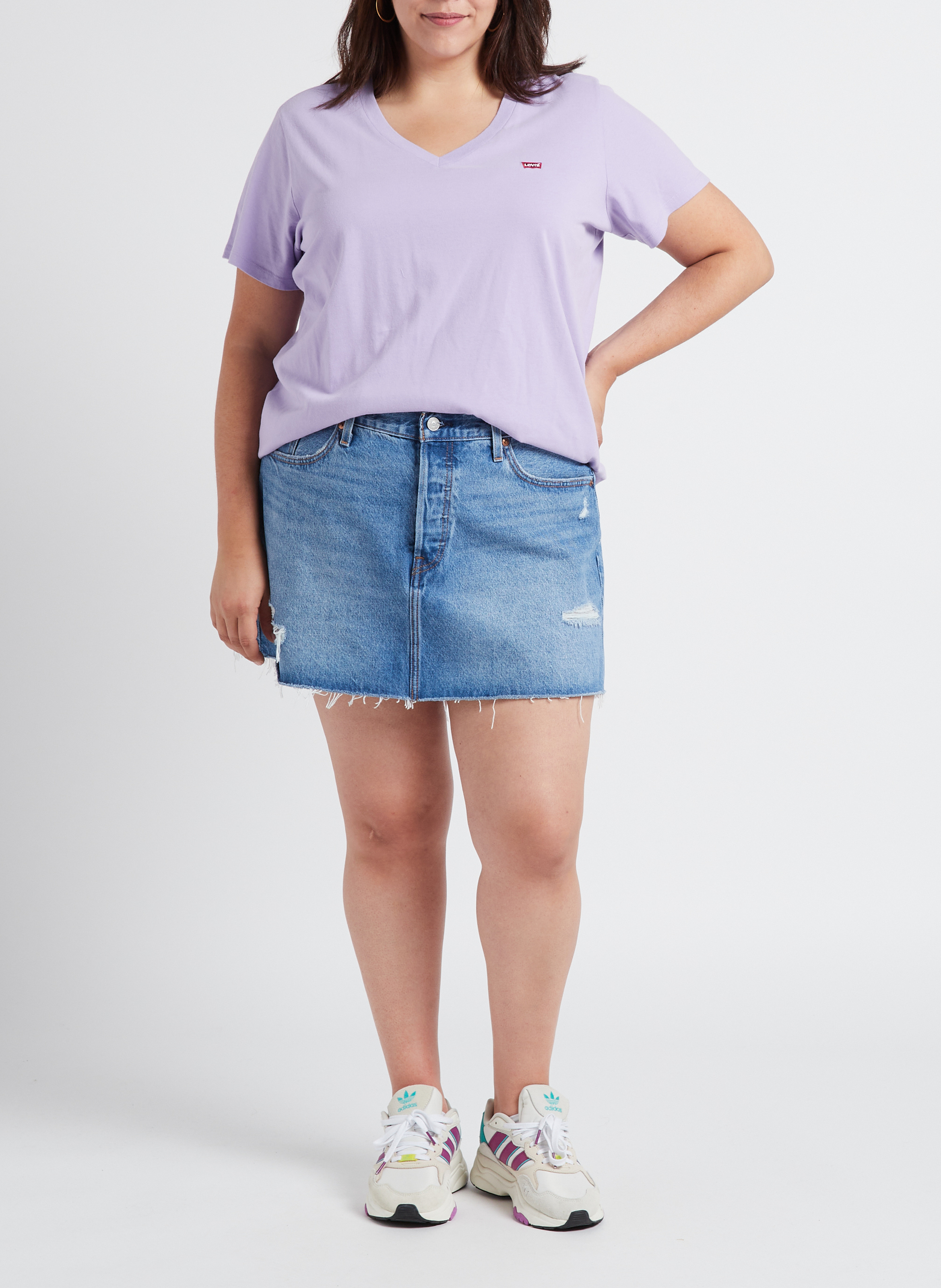 Jupe courte en denim de coton délavé LEVI'S Jean Délavé