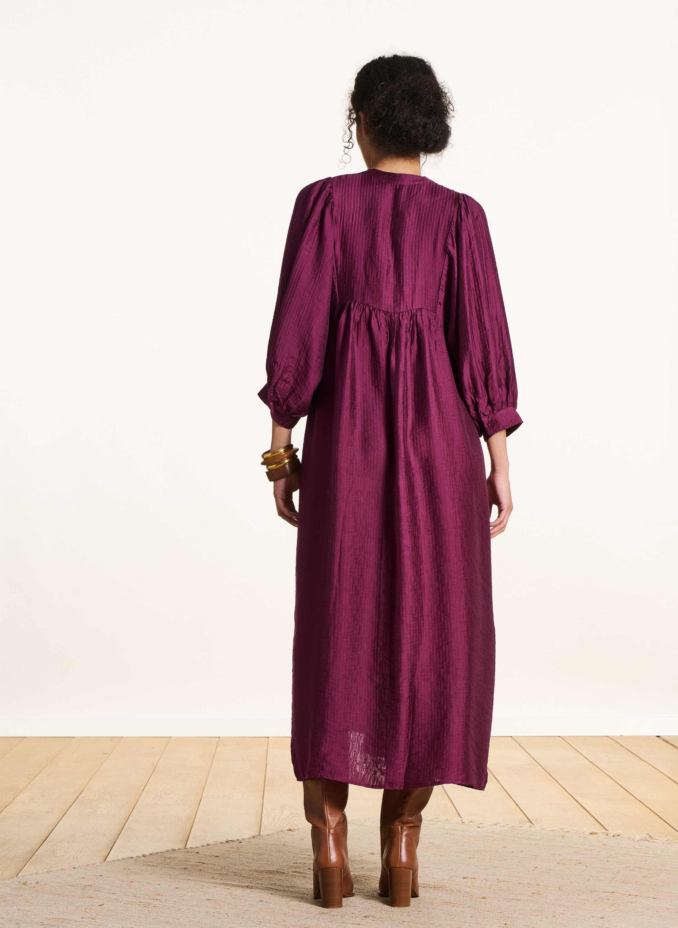 Wijde lange jurk met tuniek kraag LA FEE MARABOUTEE Bruin