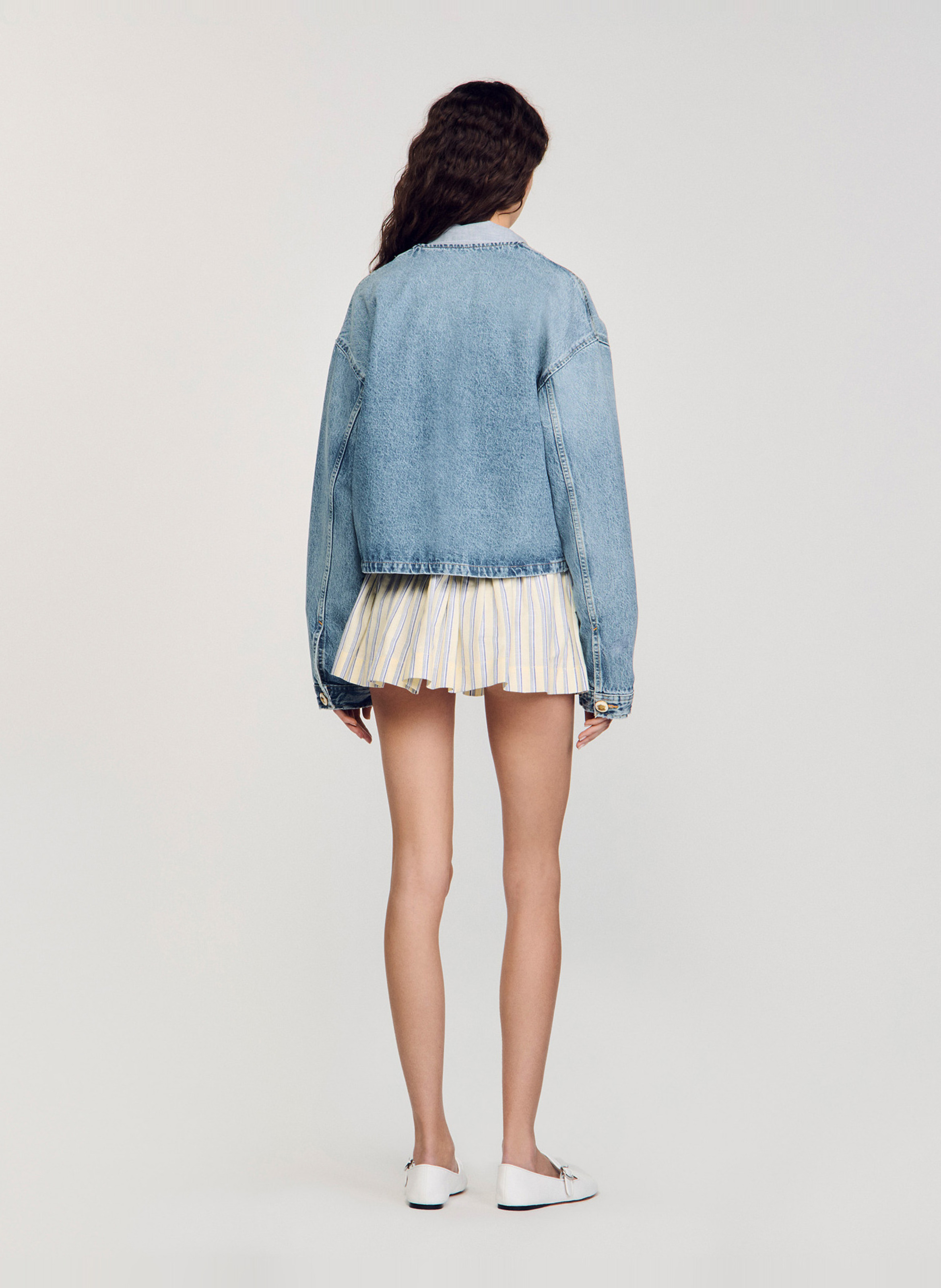 Blouson droit boutonné en jean  SANDRO Bleu