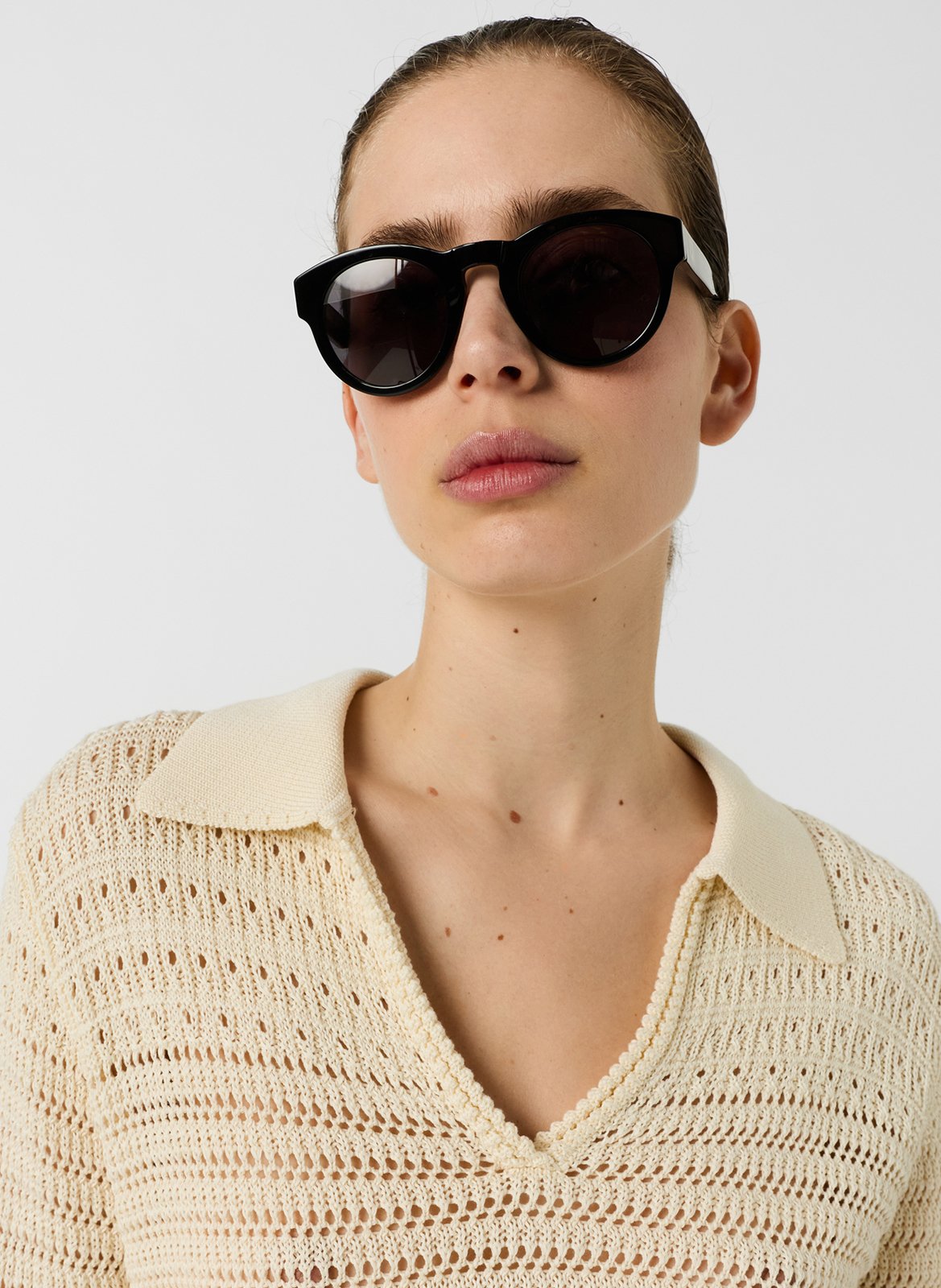 Pull droit col V en coton ajouré GERARD DAREL Beige