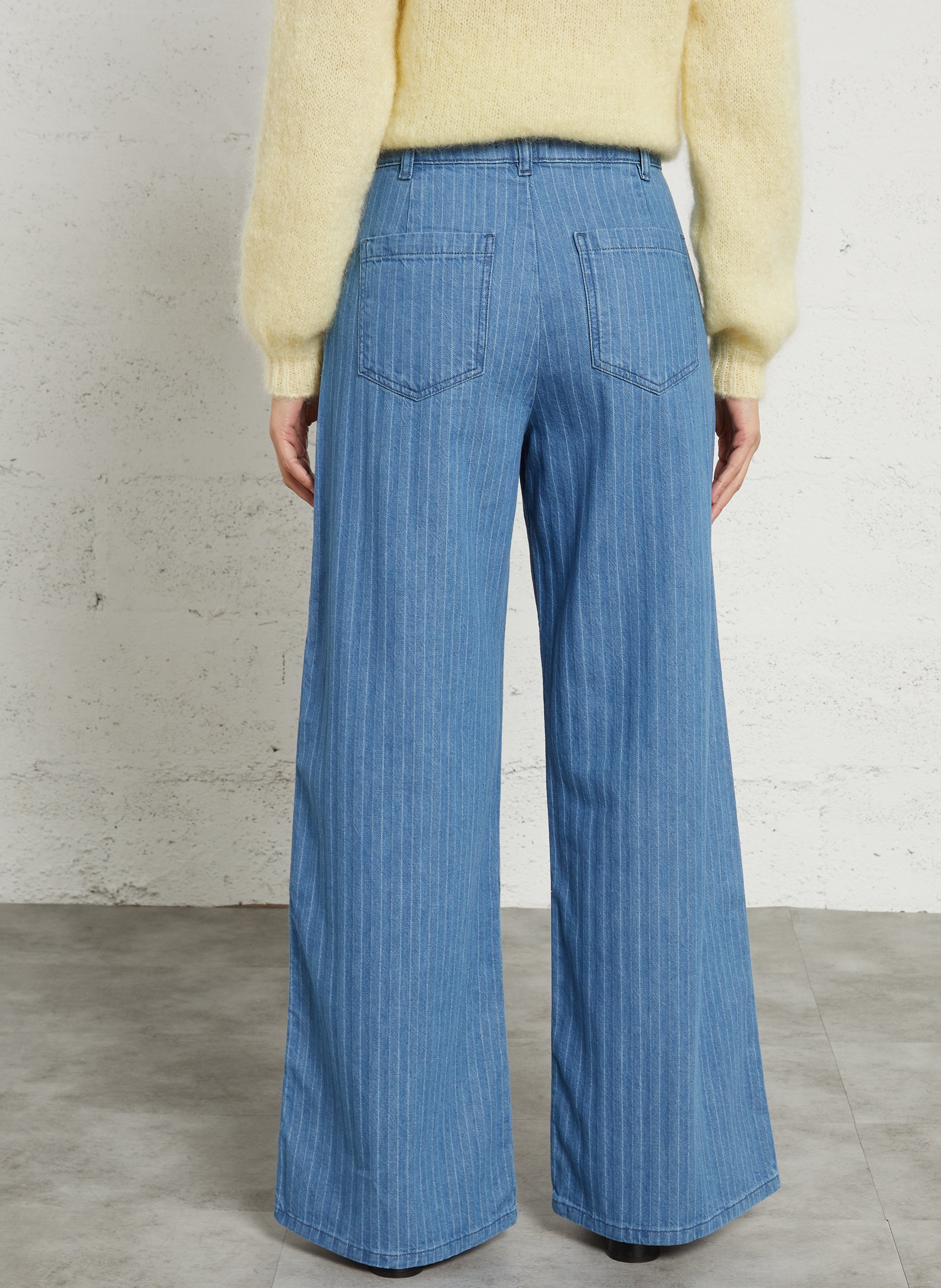 Jean large taille haute rayures fines DES PETITS HAUTS Bleu