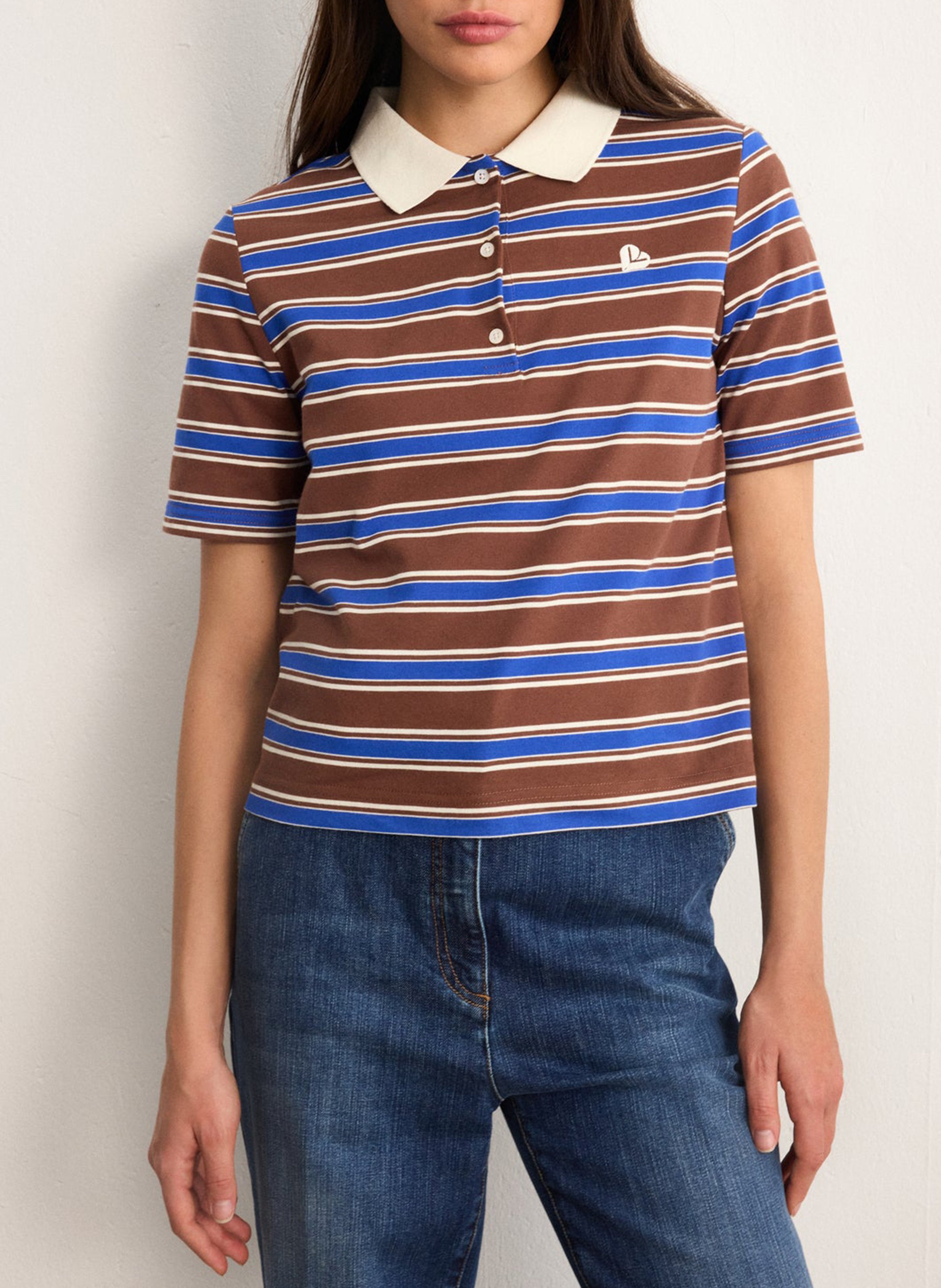 Rechte polo van gestreepte gemengde katoen PABLO