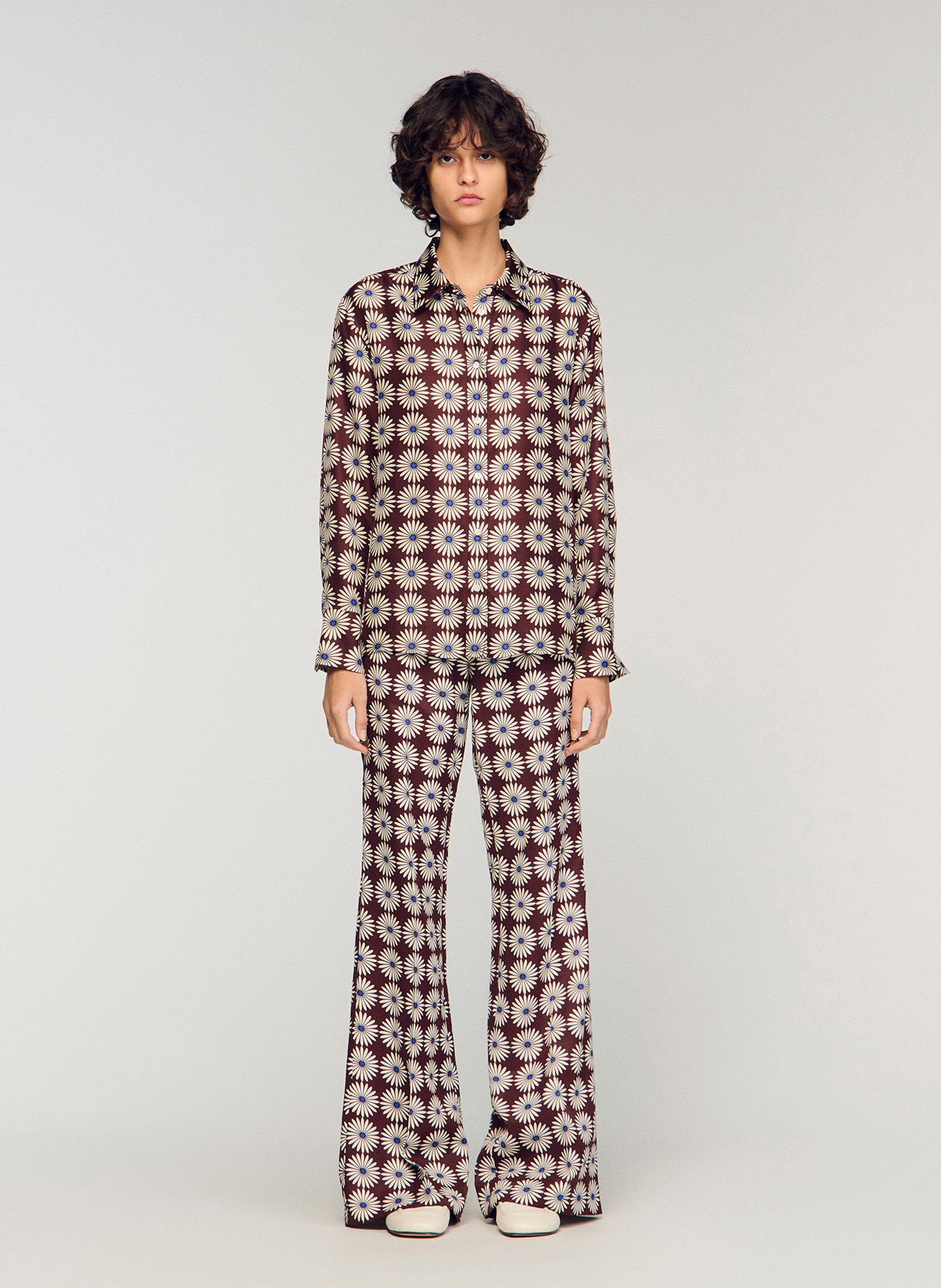 Chemise droite fleurie en soie SANDRO Bruin