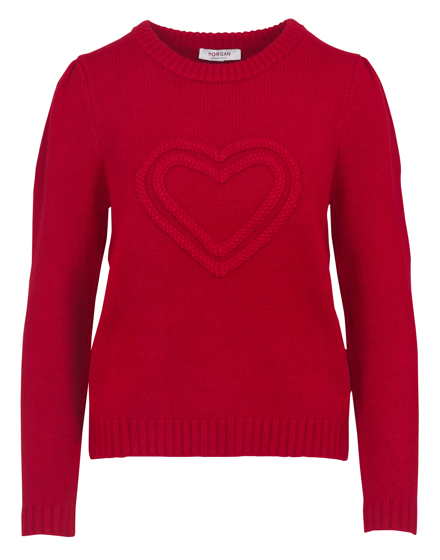 Gerader Rundhalsausschnittpullover mit Herzstickerei MORGAN Rot