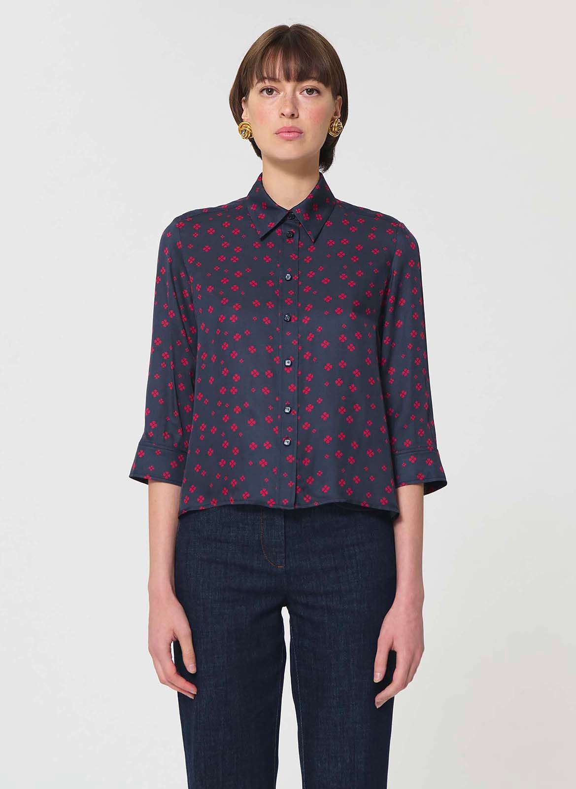 Gerade Satinbluse mit Muster TARA JARMON Blau