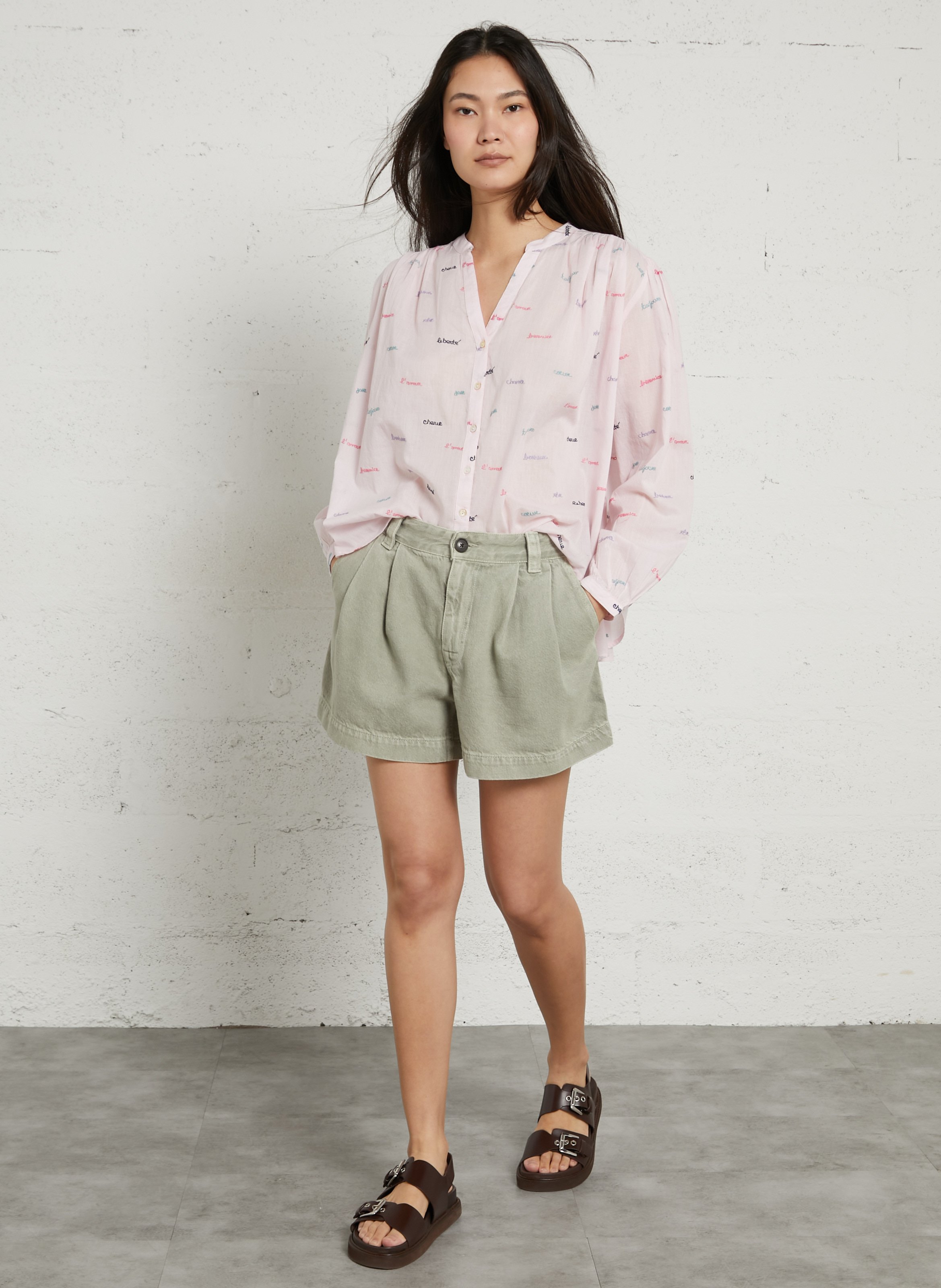 - Embroidered cotton shirt BERENICE Pink