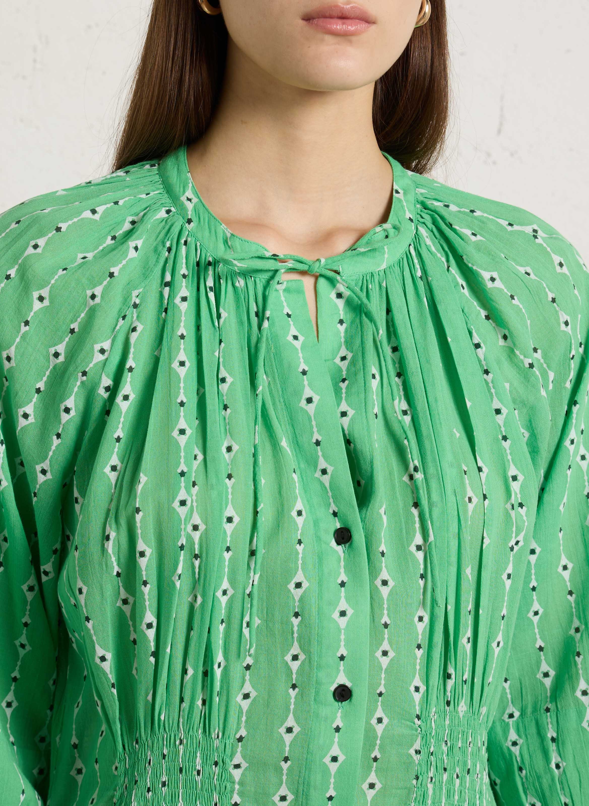 Lange jurk met ronde hals van biologisch katoen met print. LEON & HARPER Groen