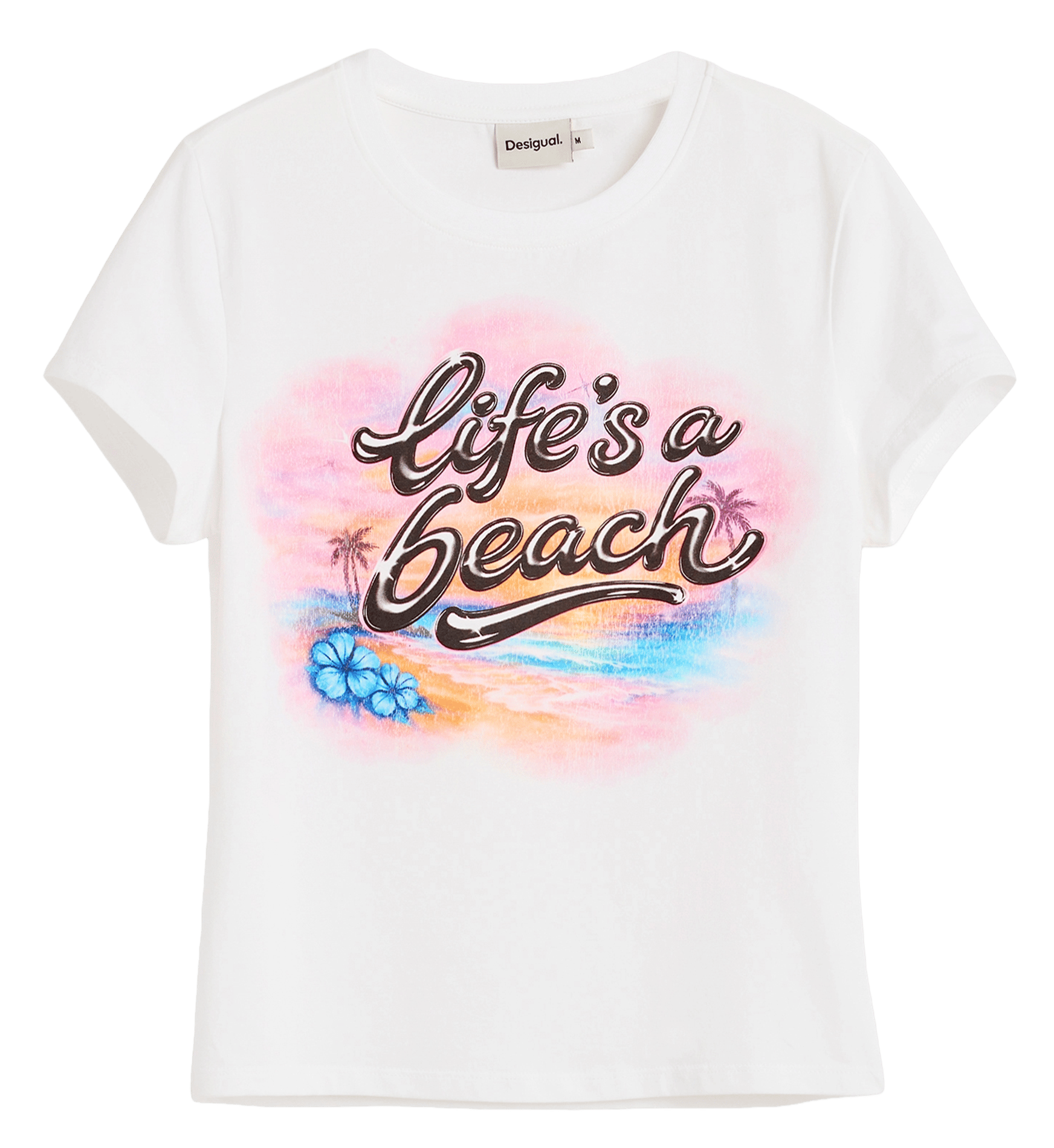 Tee-shirt droit col rond en coton mélangé imprimé DESIGUAL Blanc