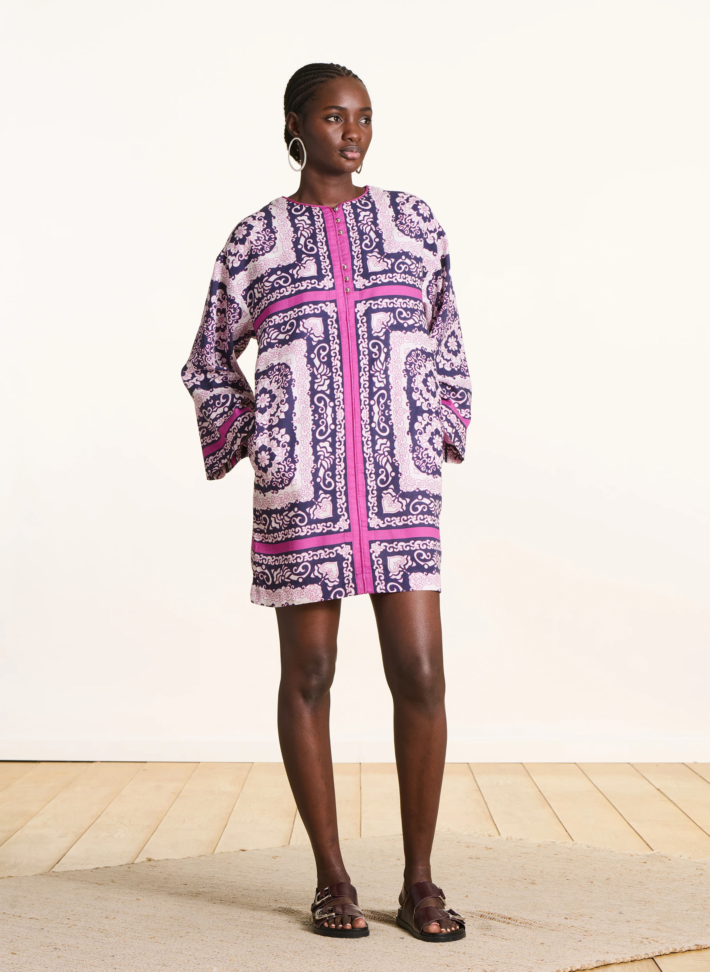 Robe courte col en coton bio LA FEE MARABOUTEE Multicolore