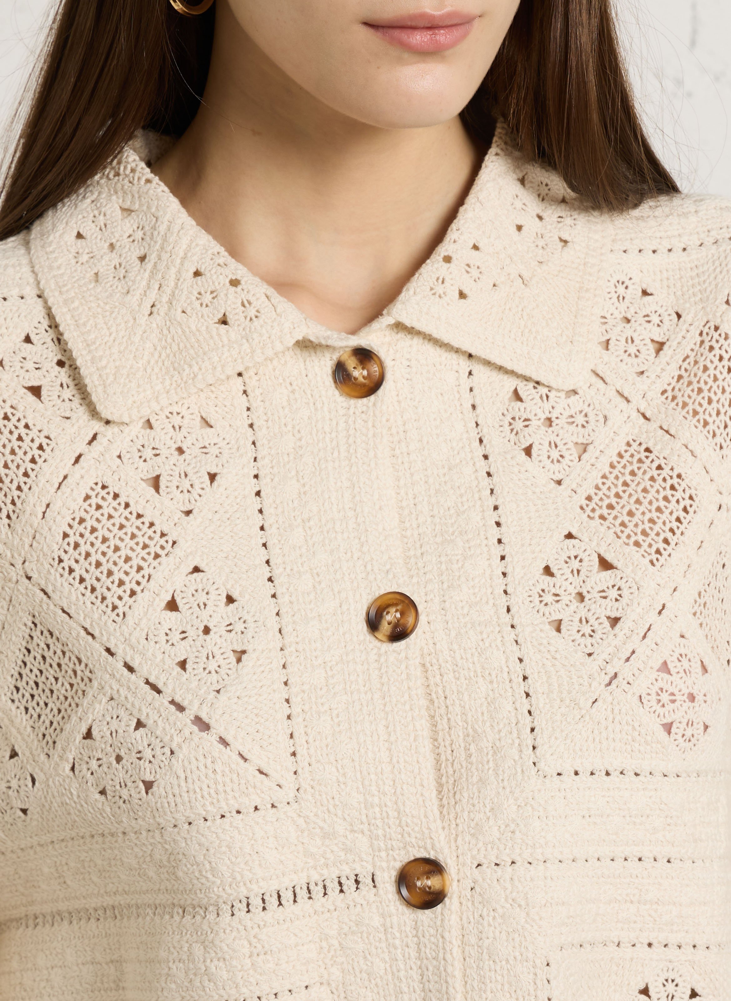 Veste droite crochet en coton LA PETITE ETOILE Blanc