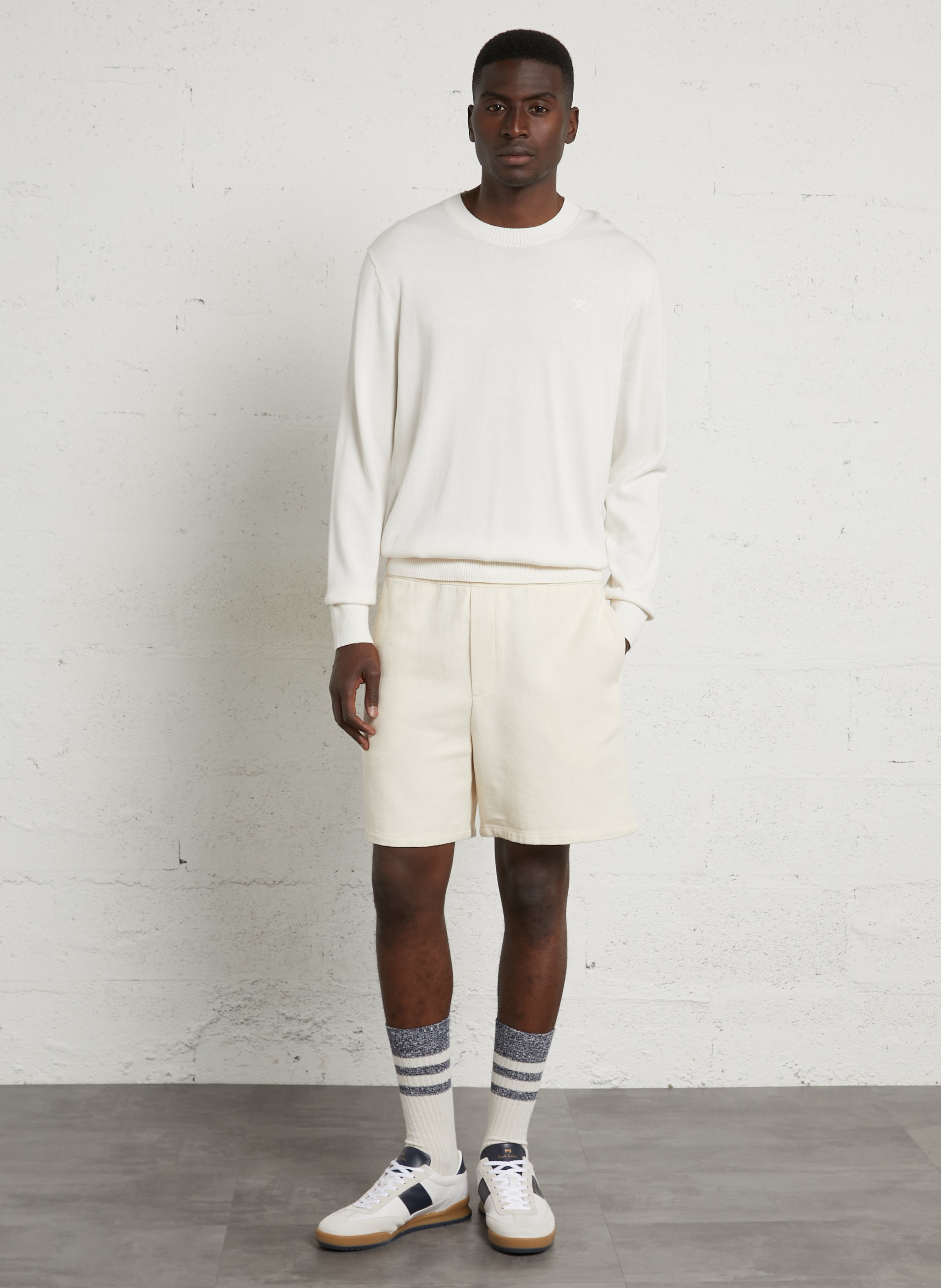 Pull droit col rond brodé en coton HACKETT Blanc