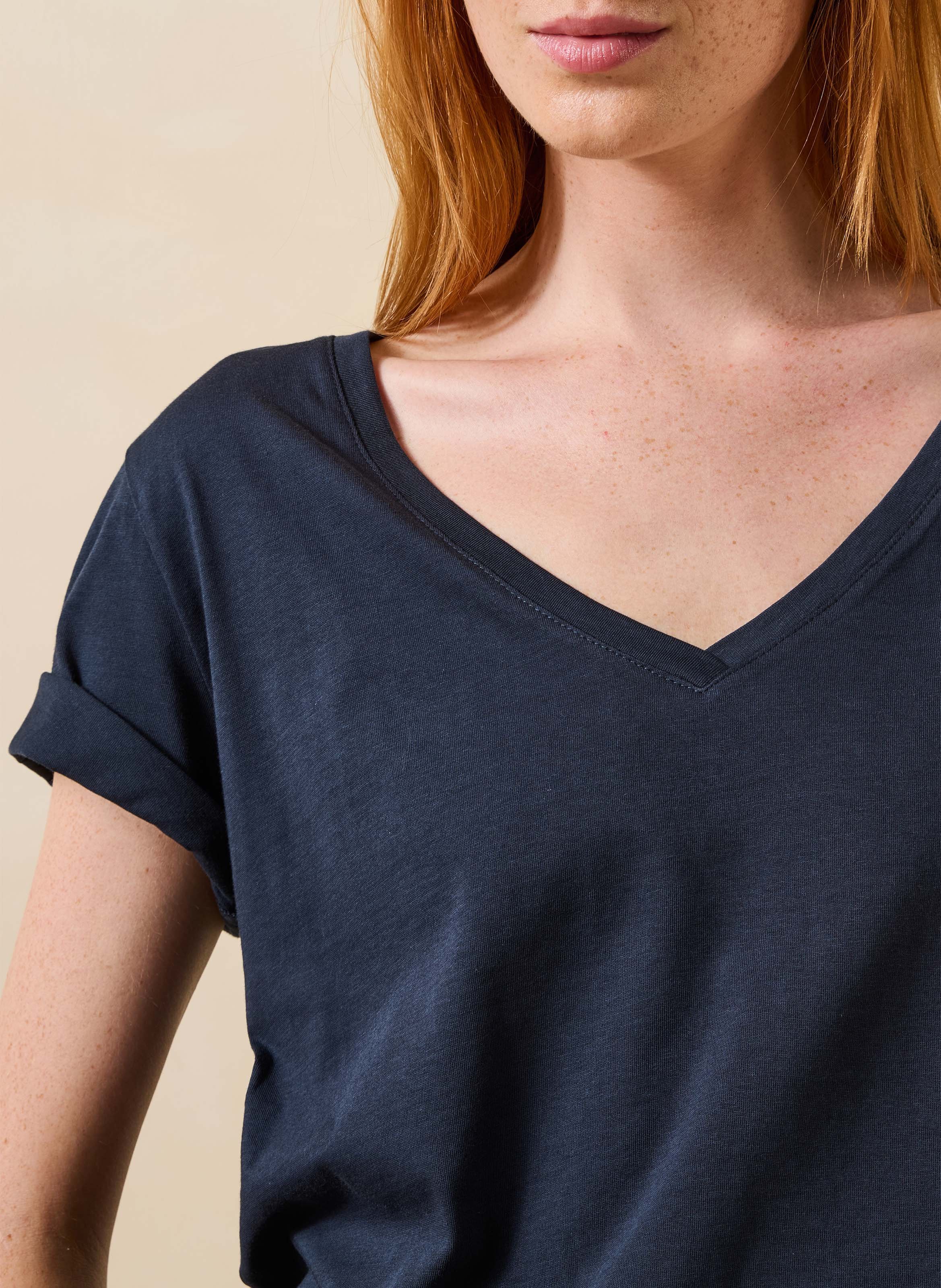 Straight organic cotton V-neck T-shirt LA FEE MARABOUTEE Blue
