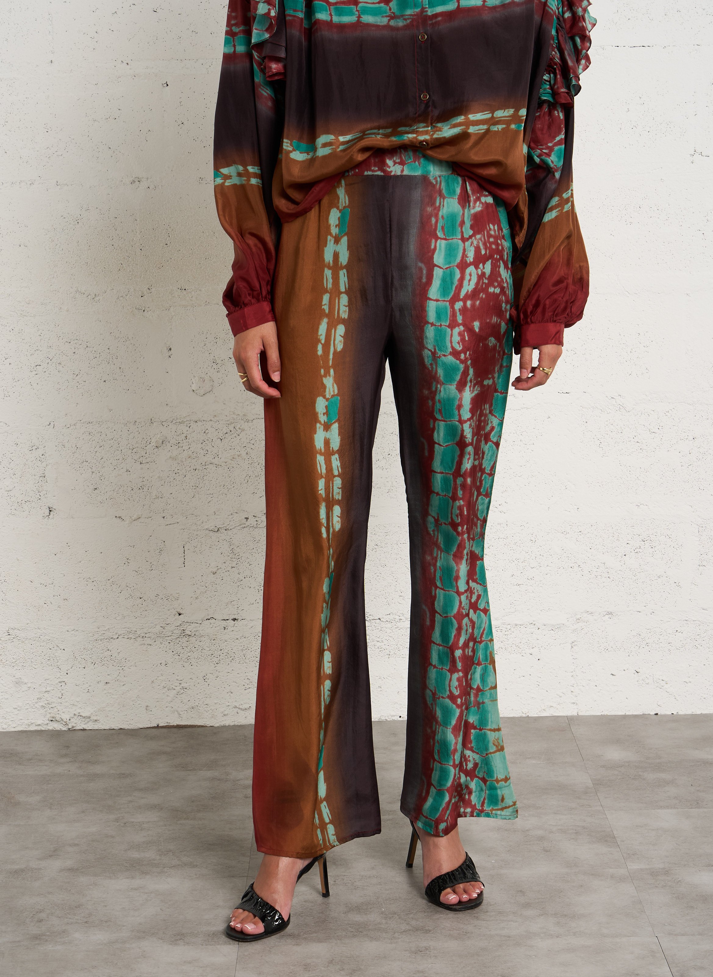 Pantalon large imprimé en soie MES DEMOISELLES Multicolore