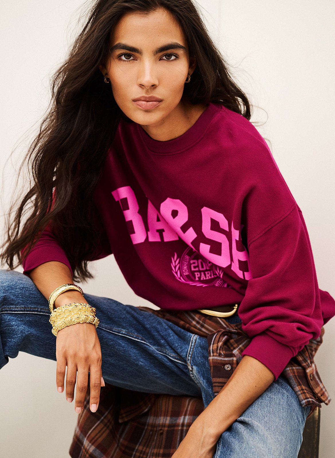 Sweat à logo imprimé en coton mélangé BA&SH Rose