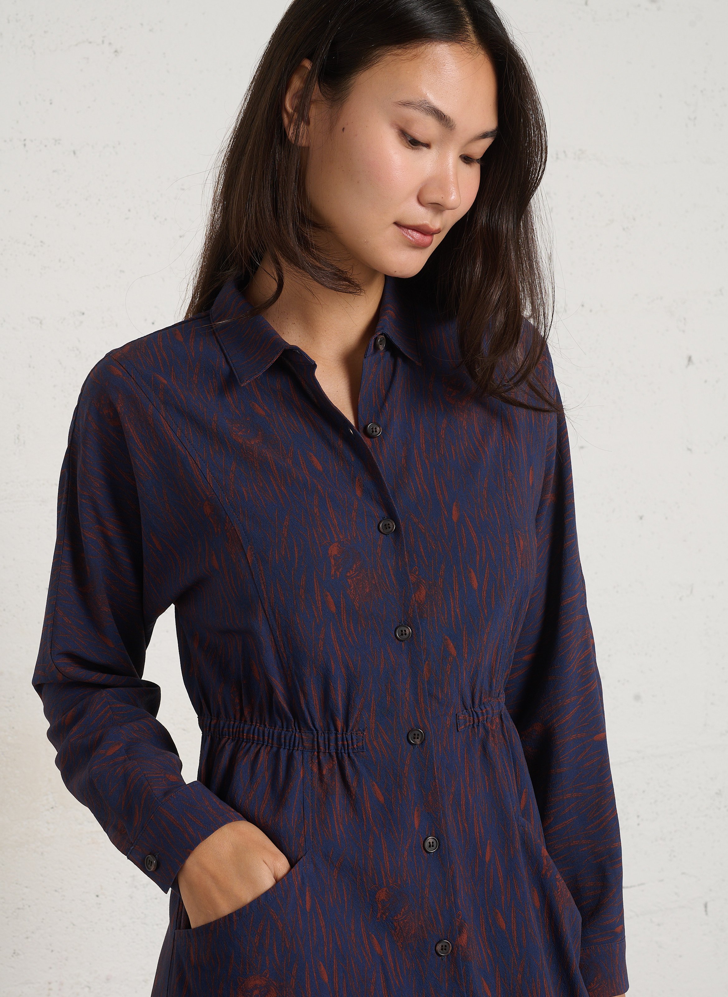 Robe droite boutonnée à imprimé NICE THINGS Bleu