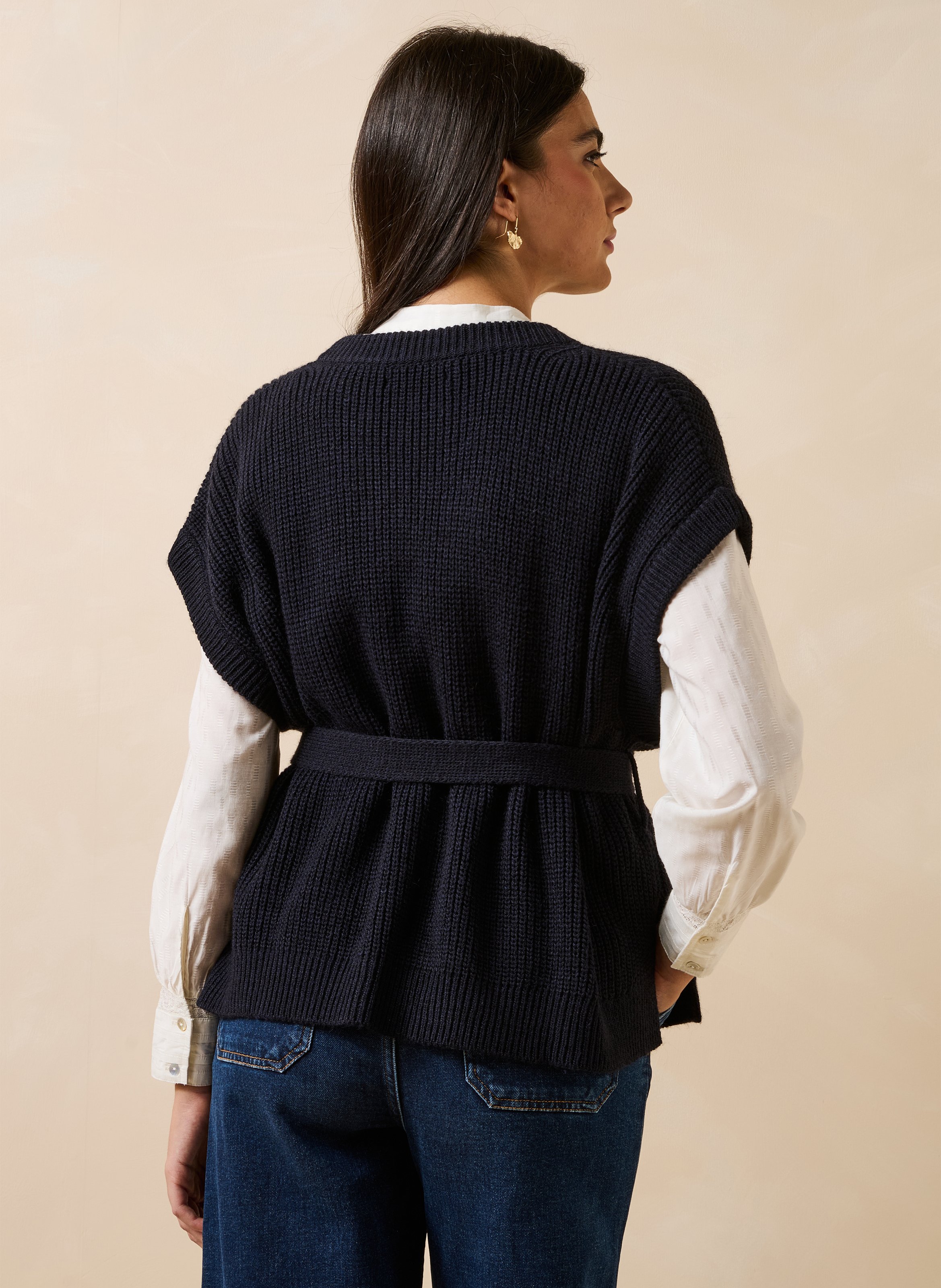 Gilet sans manches ample en côtes perlées LA FEE MARABOUTEE Bleu