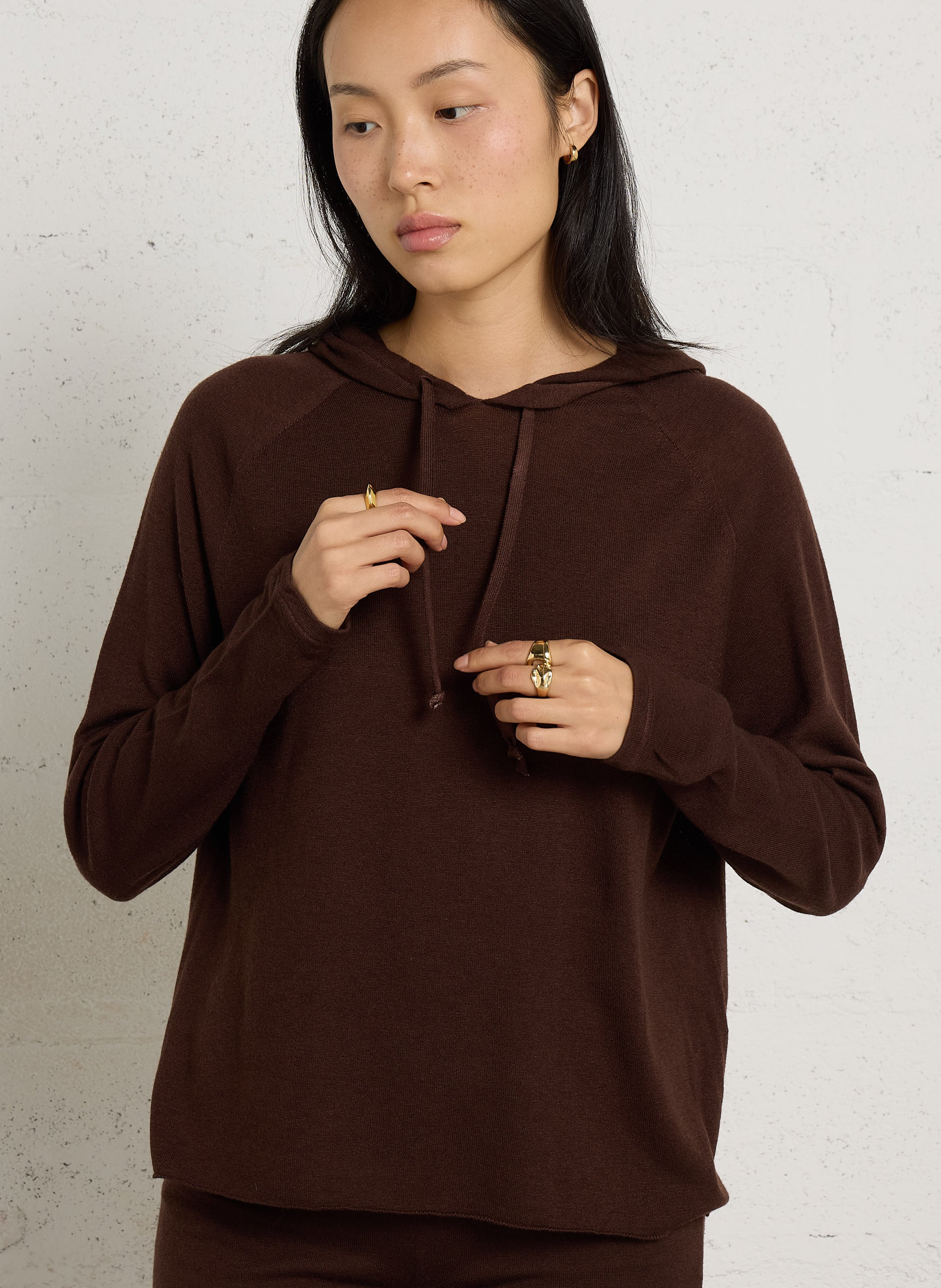 Hoodie van kasjmier MAJESTIC FILATURES Bruin