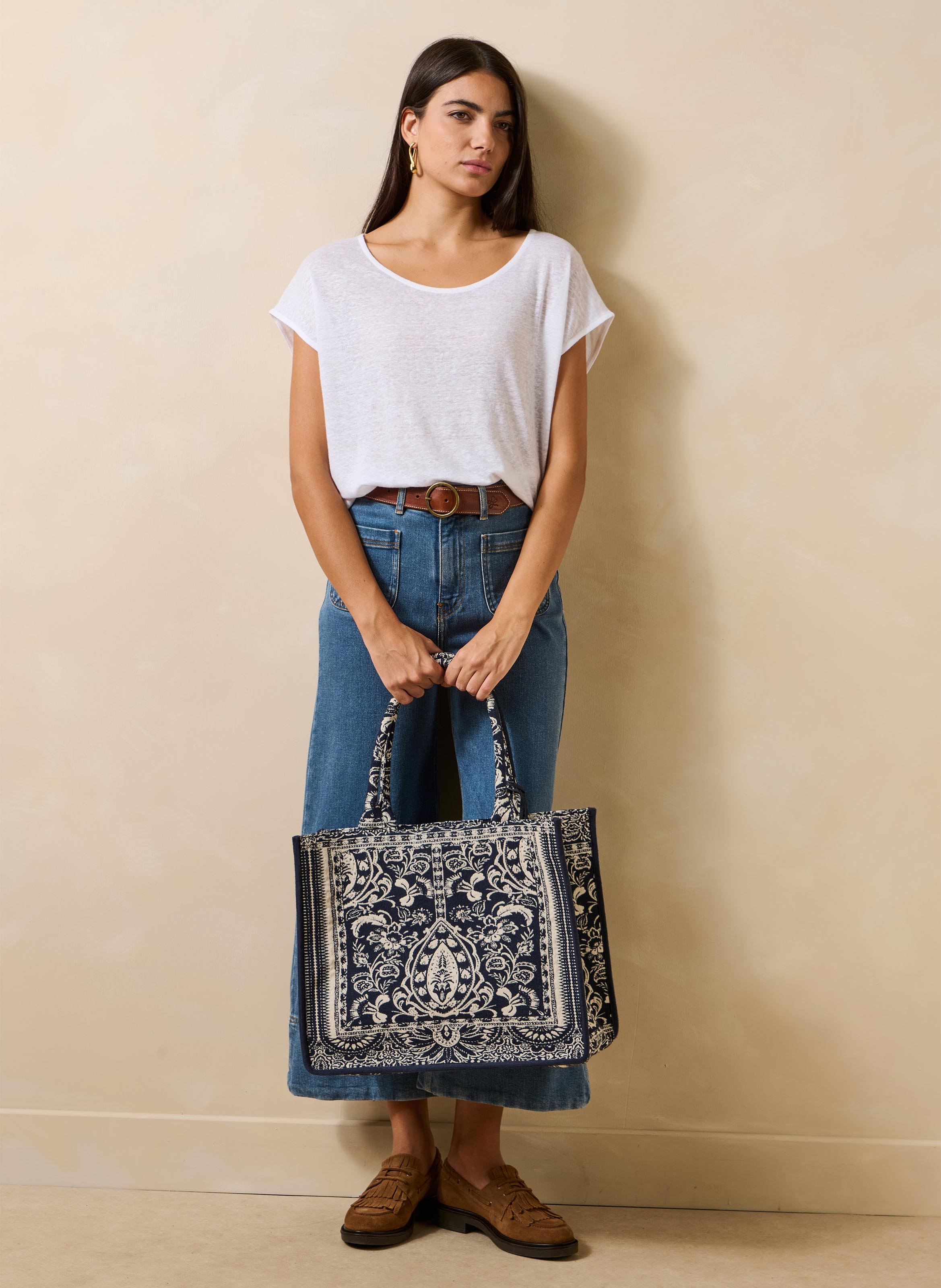 Tee-shirt droit chiné en lin LA FEE MARABOUTEE Blanc