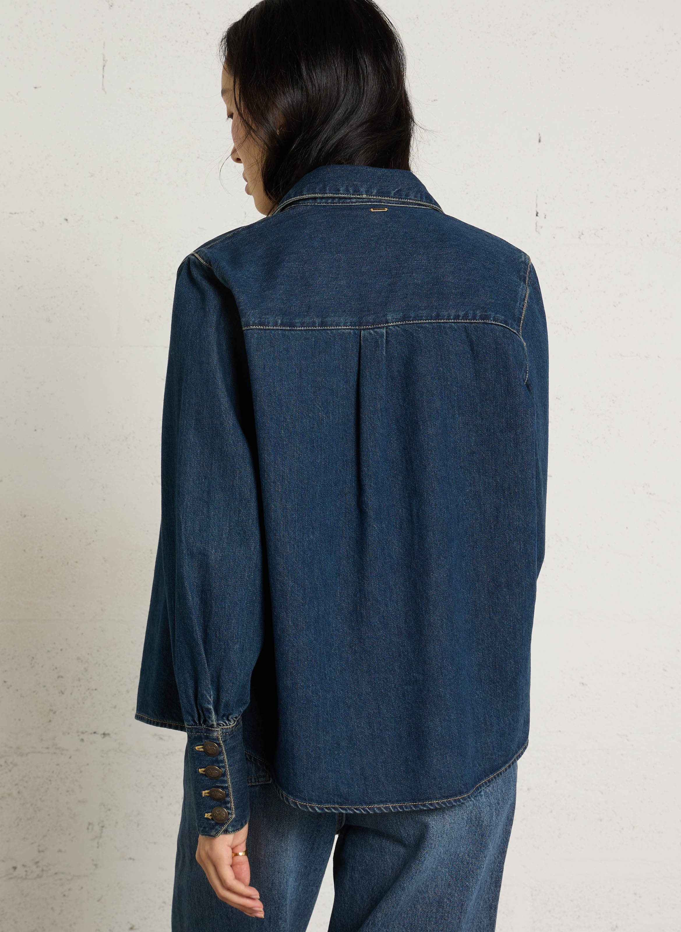 Chemise droite denim en coton IKKS Bleu