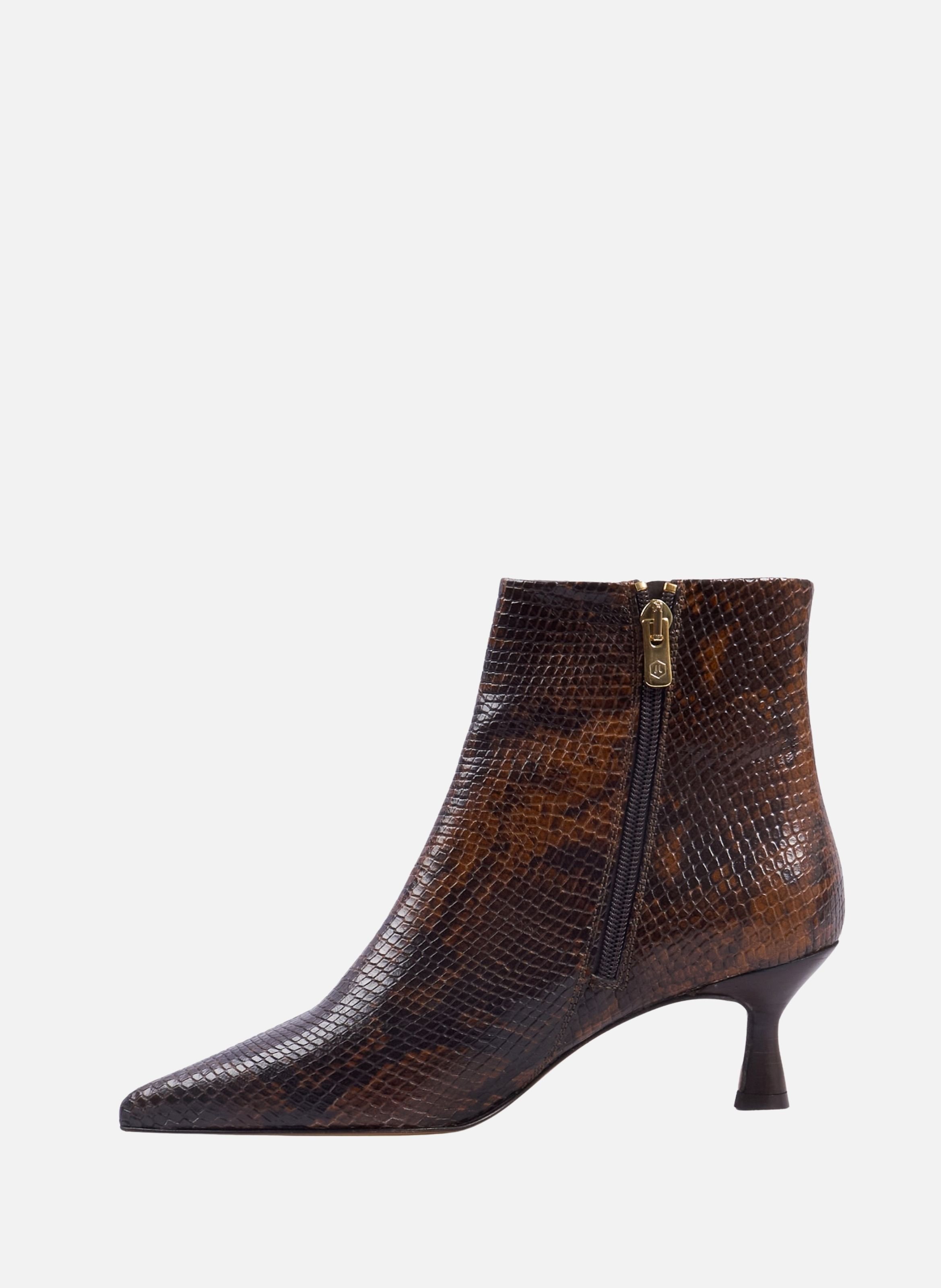BOTTINES POINTUES ISAURE leather with embossed print JULES & JENN Brown