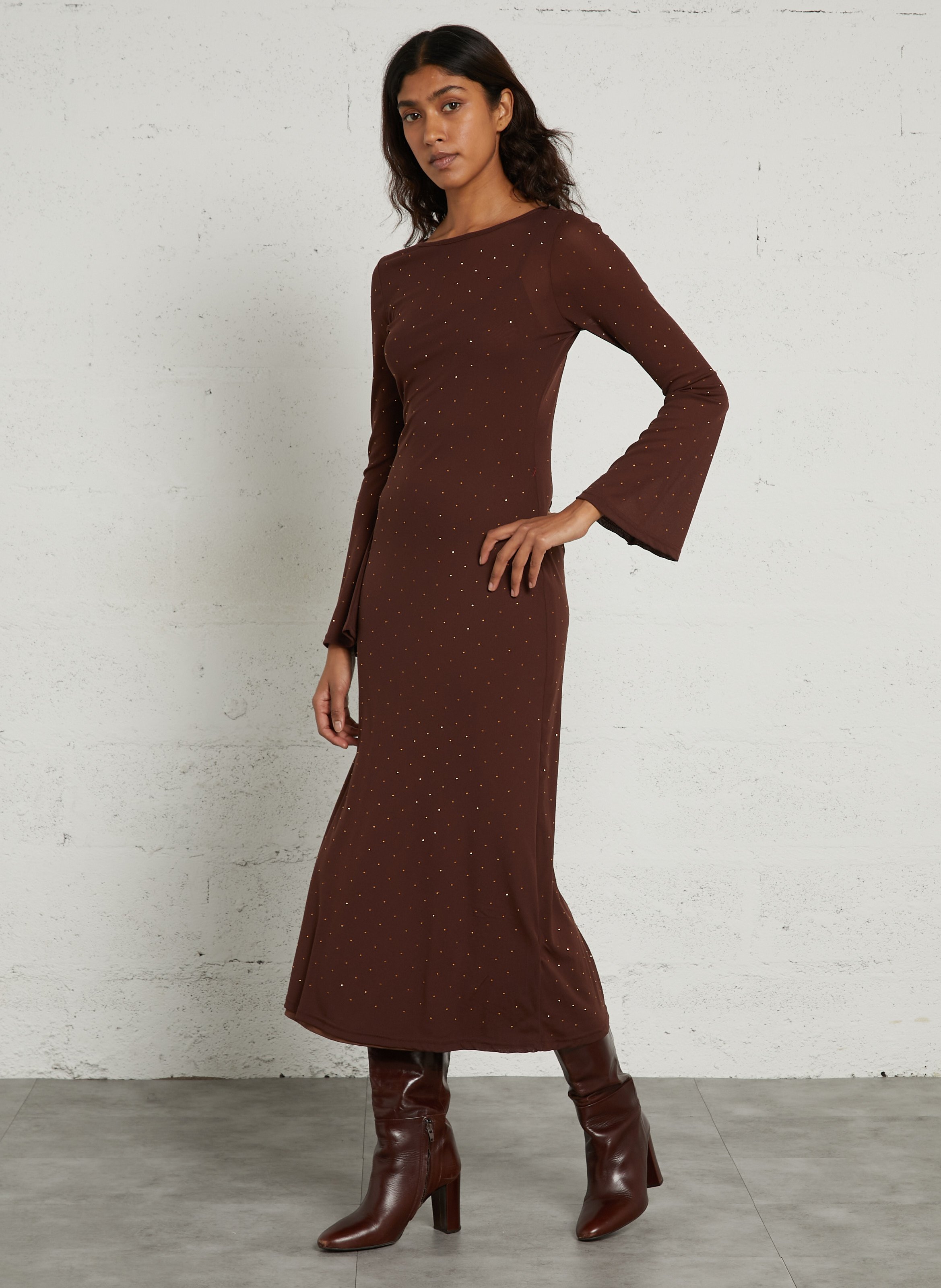 Langes Paillettenkleid NEVER FULLY DRESSED Braun