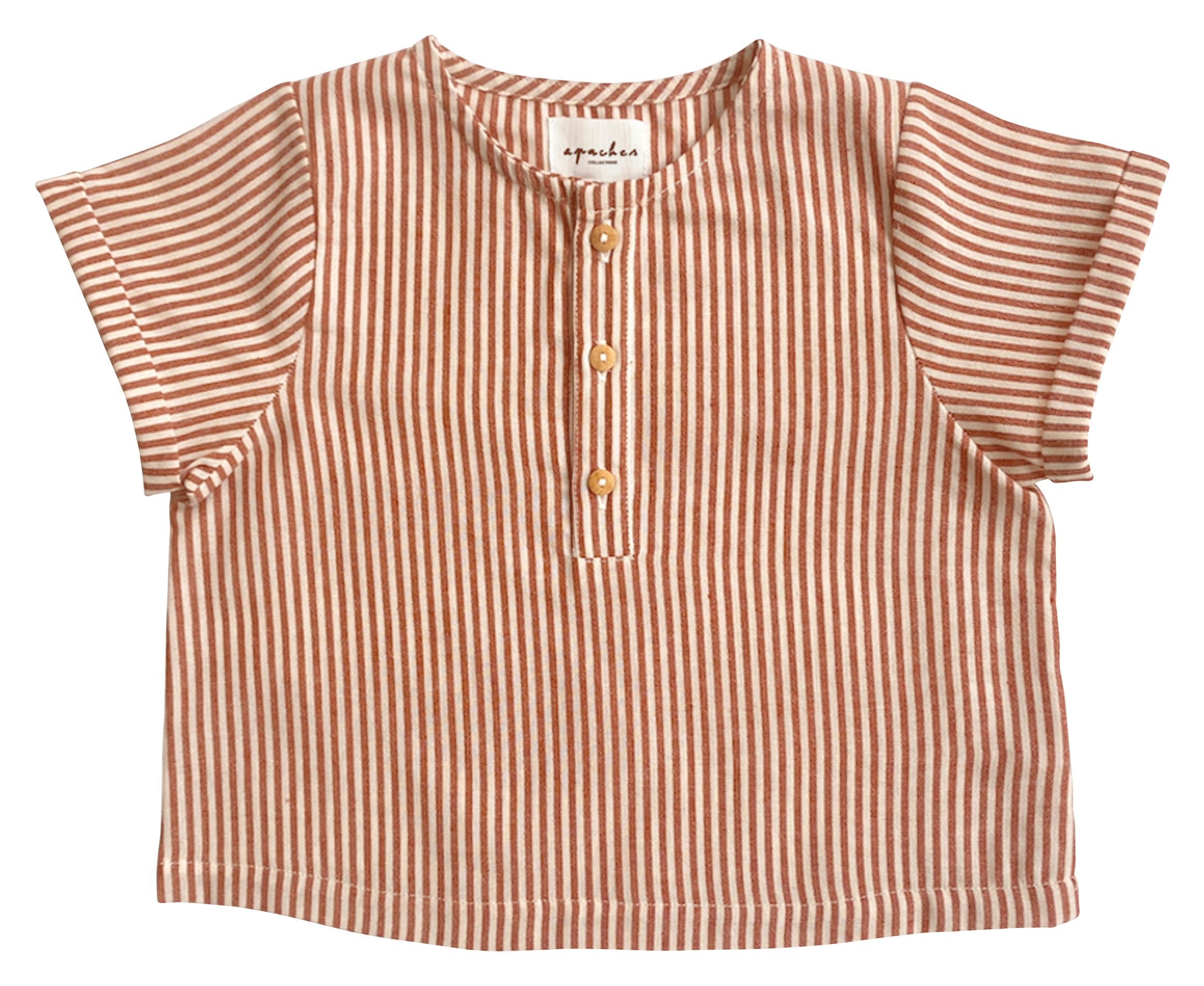 Straight-cut striped cotton blouse with round neck APACHES COLLECTIONS Brown