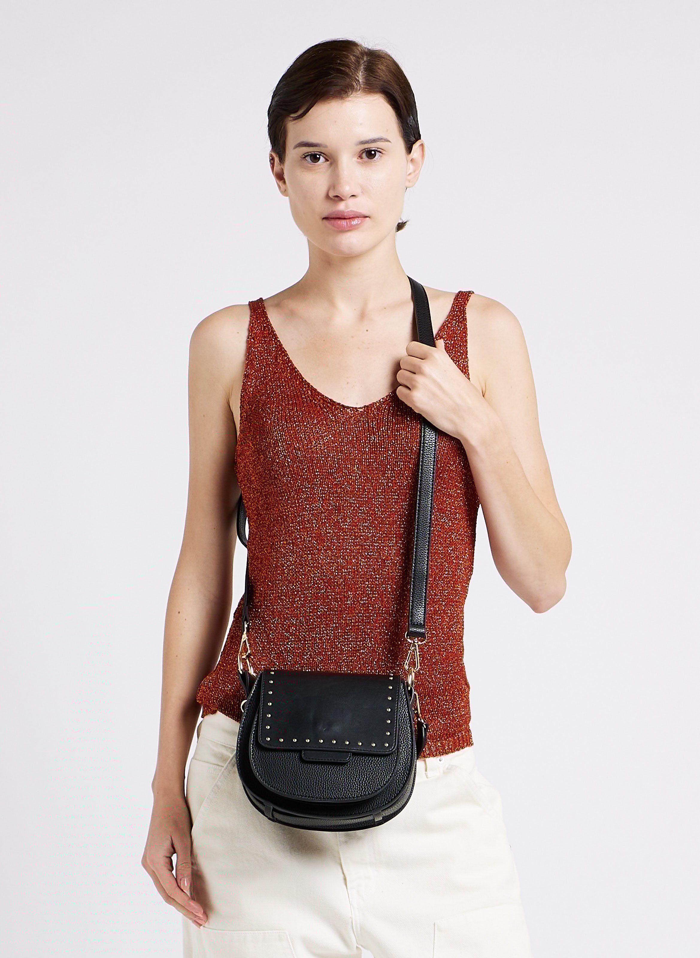 Immitatieleren schoudertas met studs AU PRINTEMPS PARIS Zwart