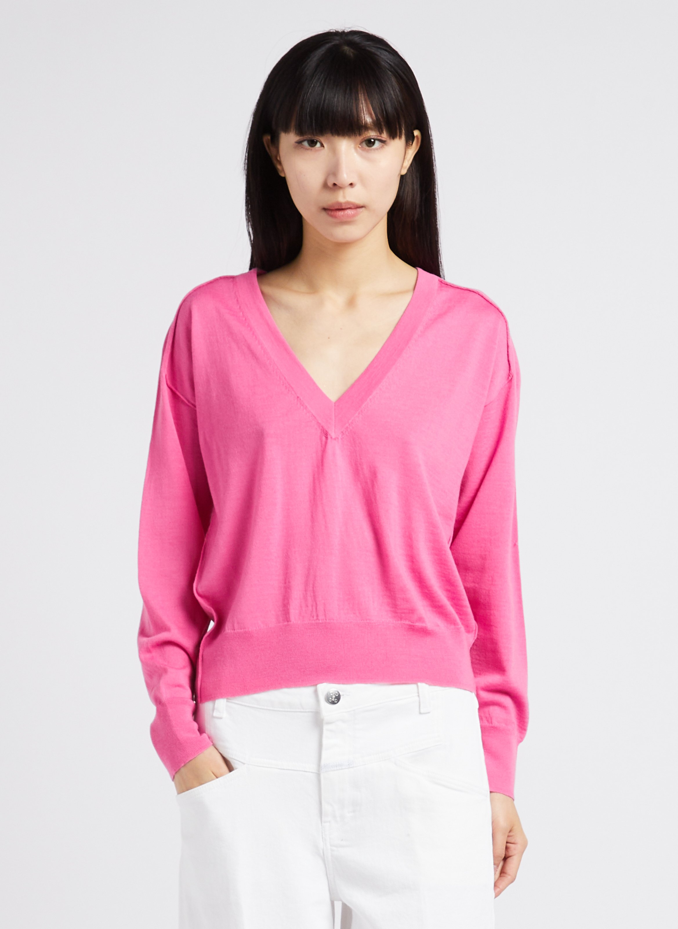 Merinowollen trui met V-hals COLLECTORS CLUB Roze