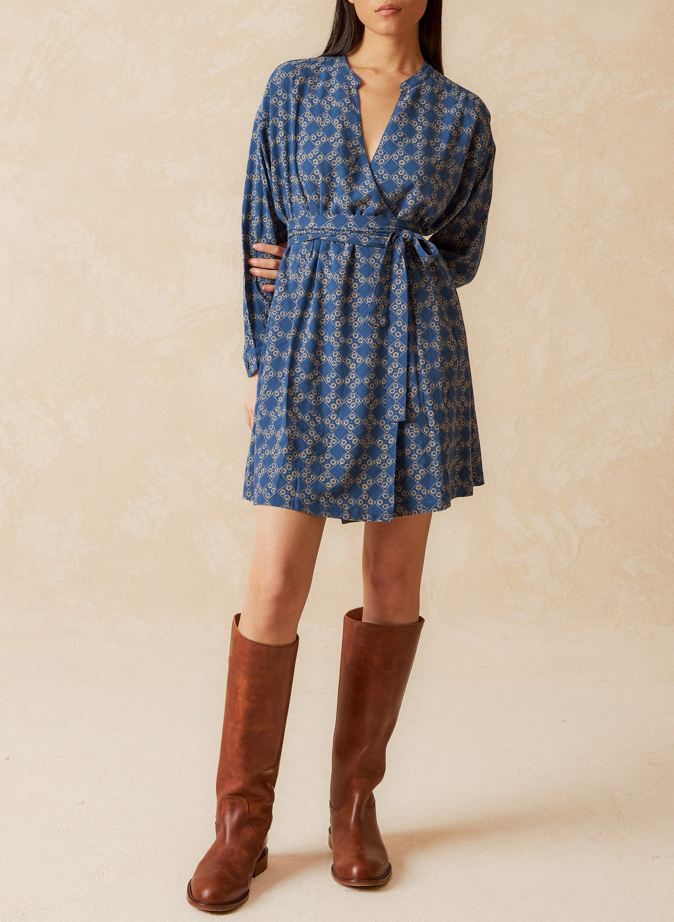 Fanny Juliette printed round-neck short dress INDI & COLD Blue