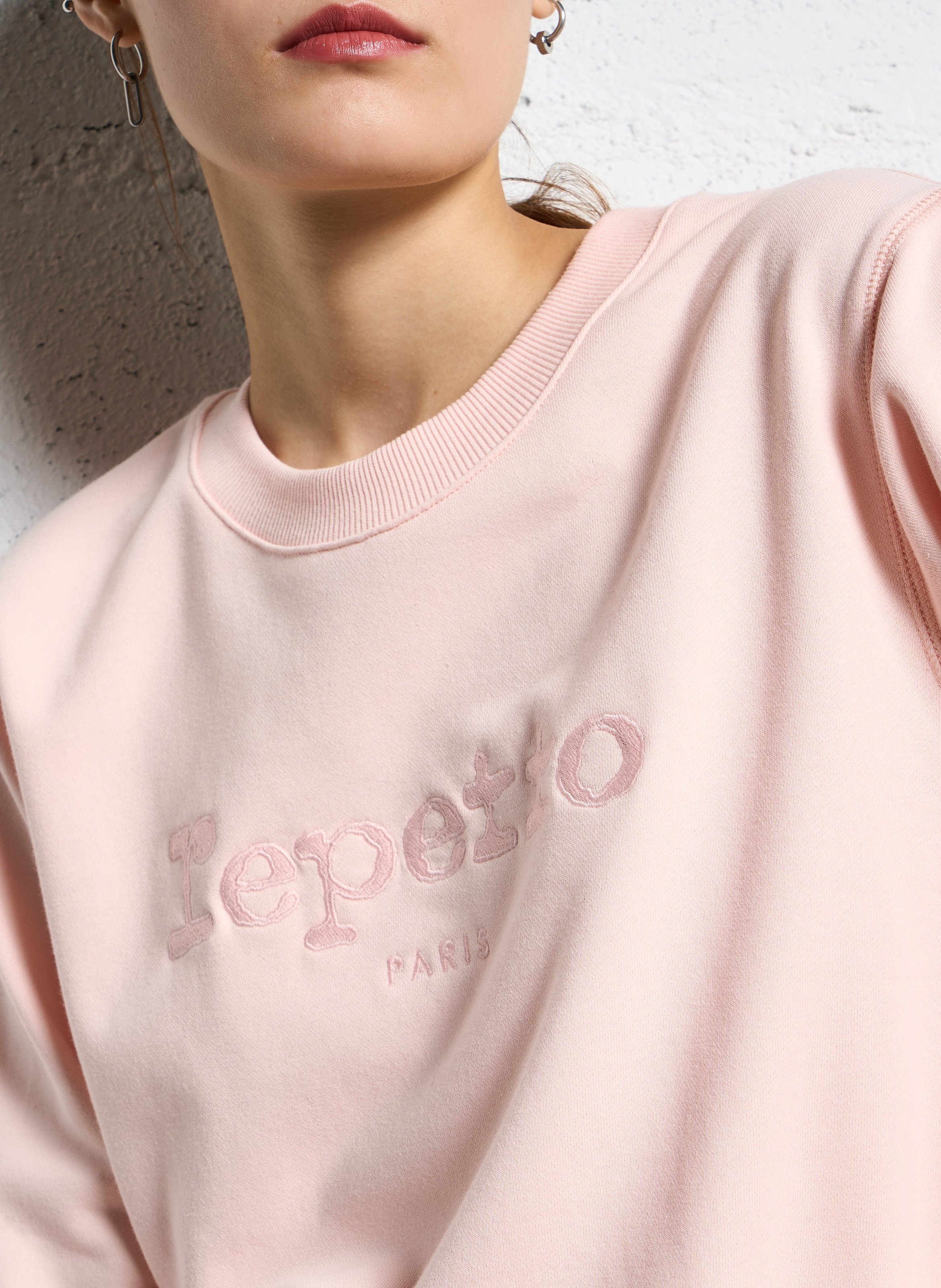 Katoenen sweater met ronde hals en logo REPETTO Roze