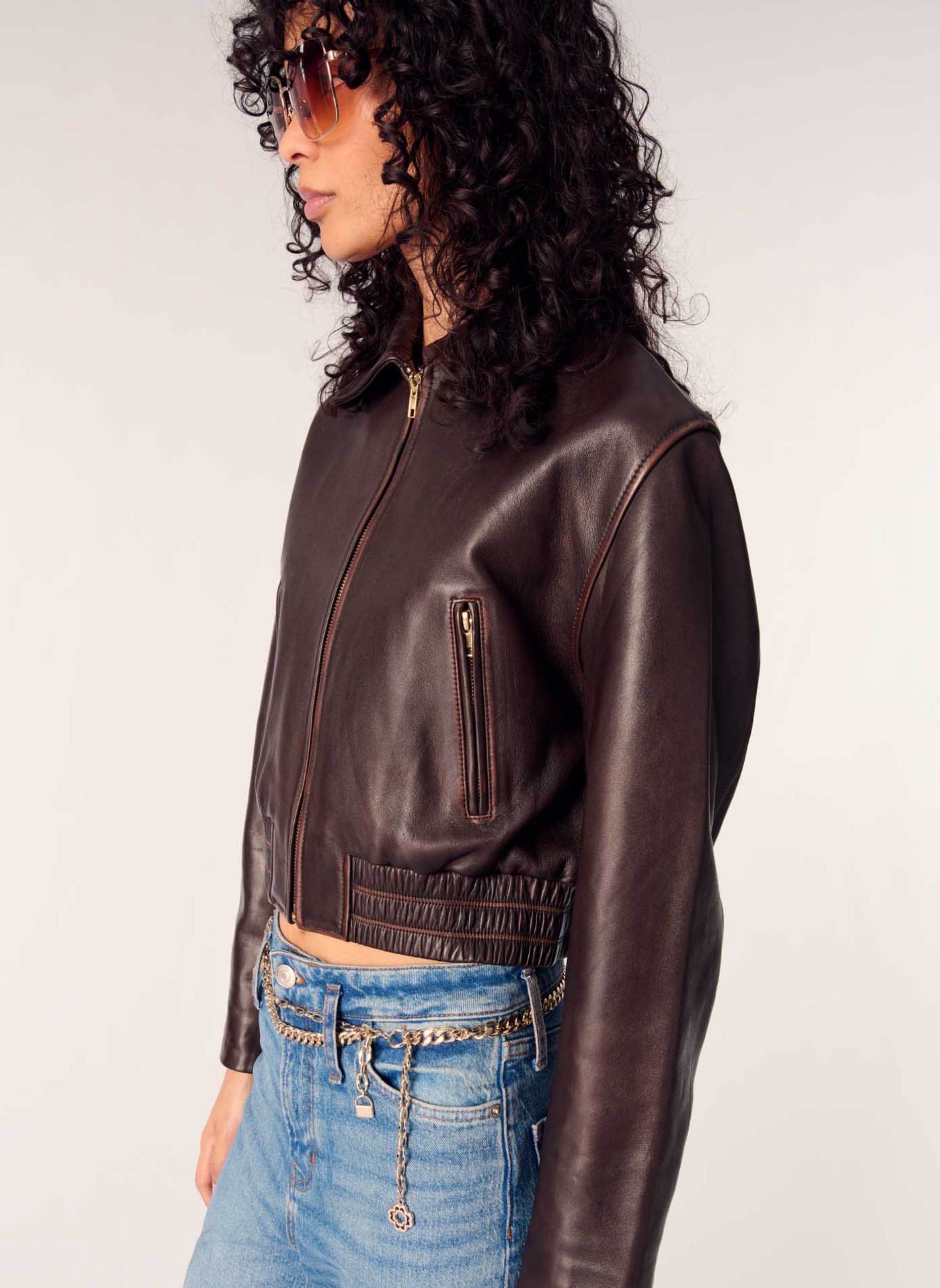 Cactus - Kurzer Lederblouson mit Reißverschluss MAJE Braun