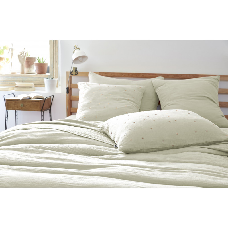 Cotton percale pillow case L'EFFET PAPILLON Green
