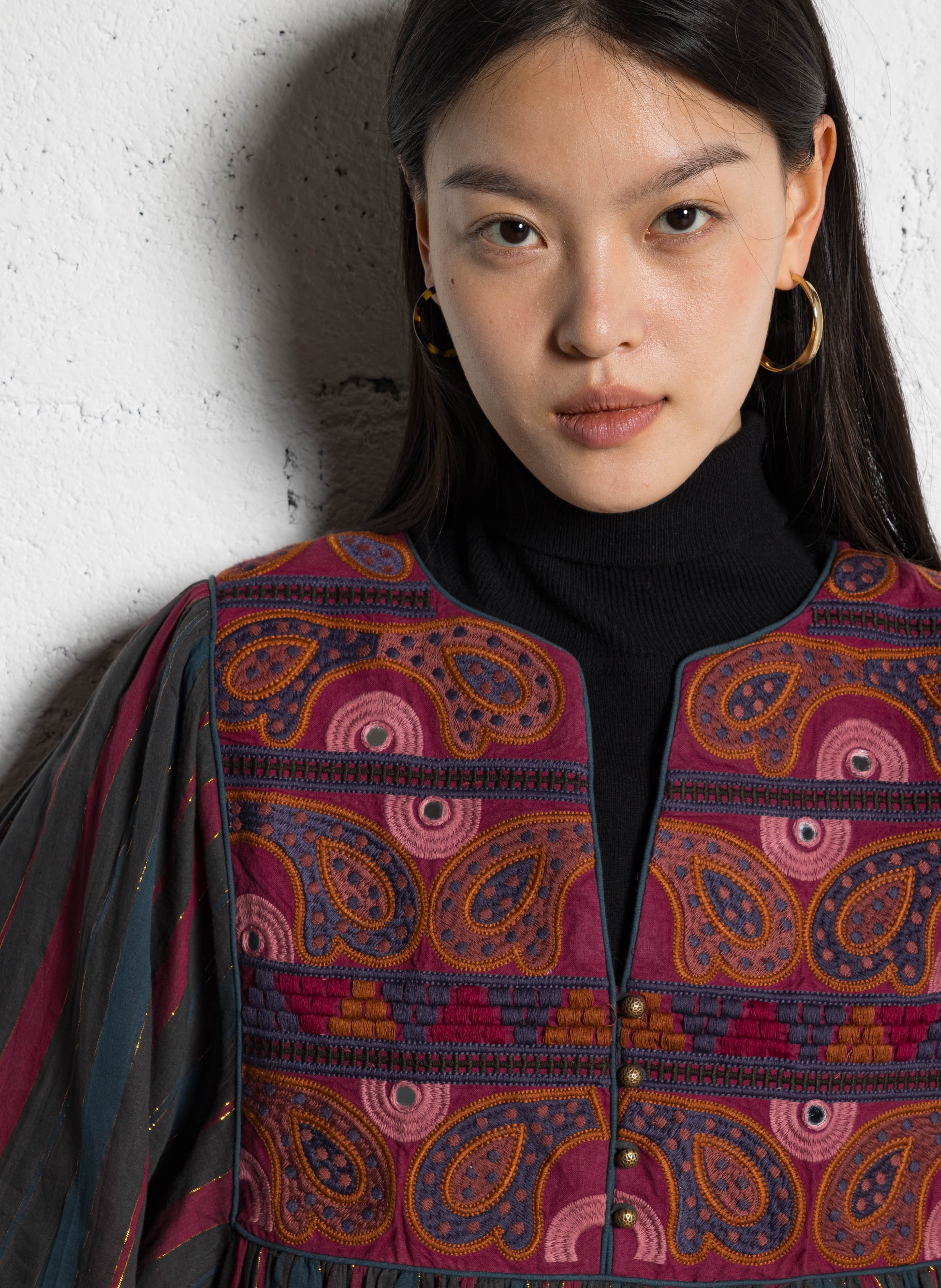 Striped maxi dress with henley collar MAISON HOTEL Red