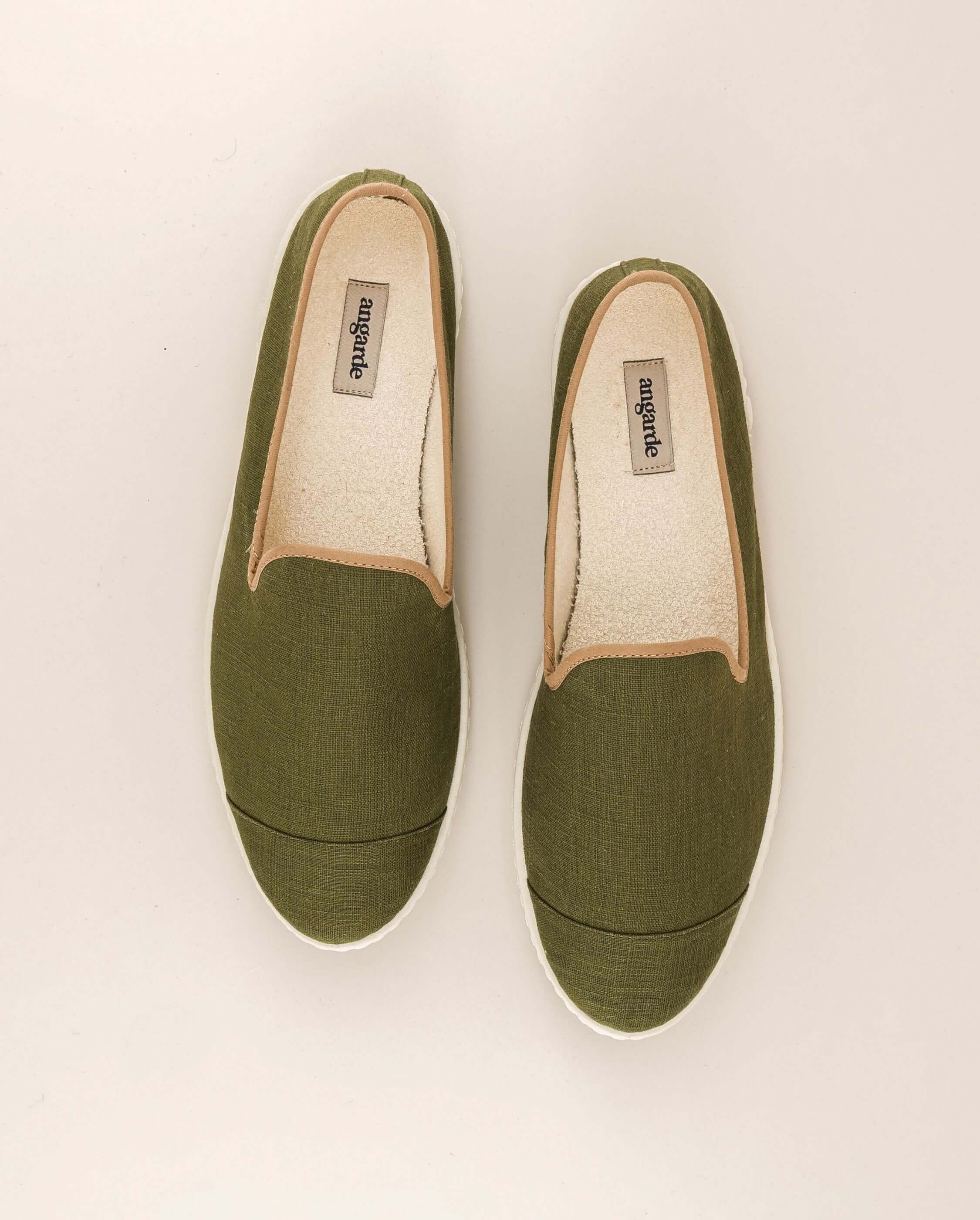 Men's Linen Slippers, Khaki Taupe ANGARDE Green