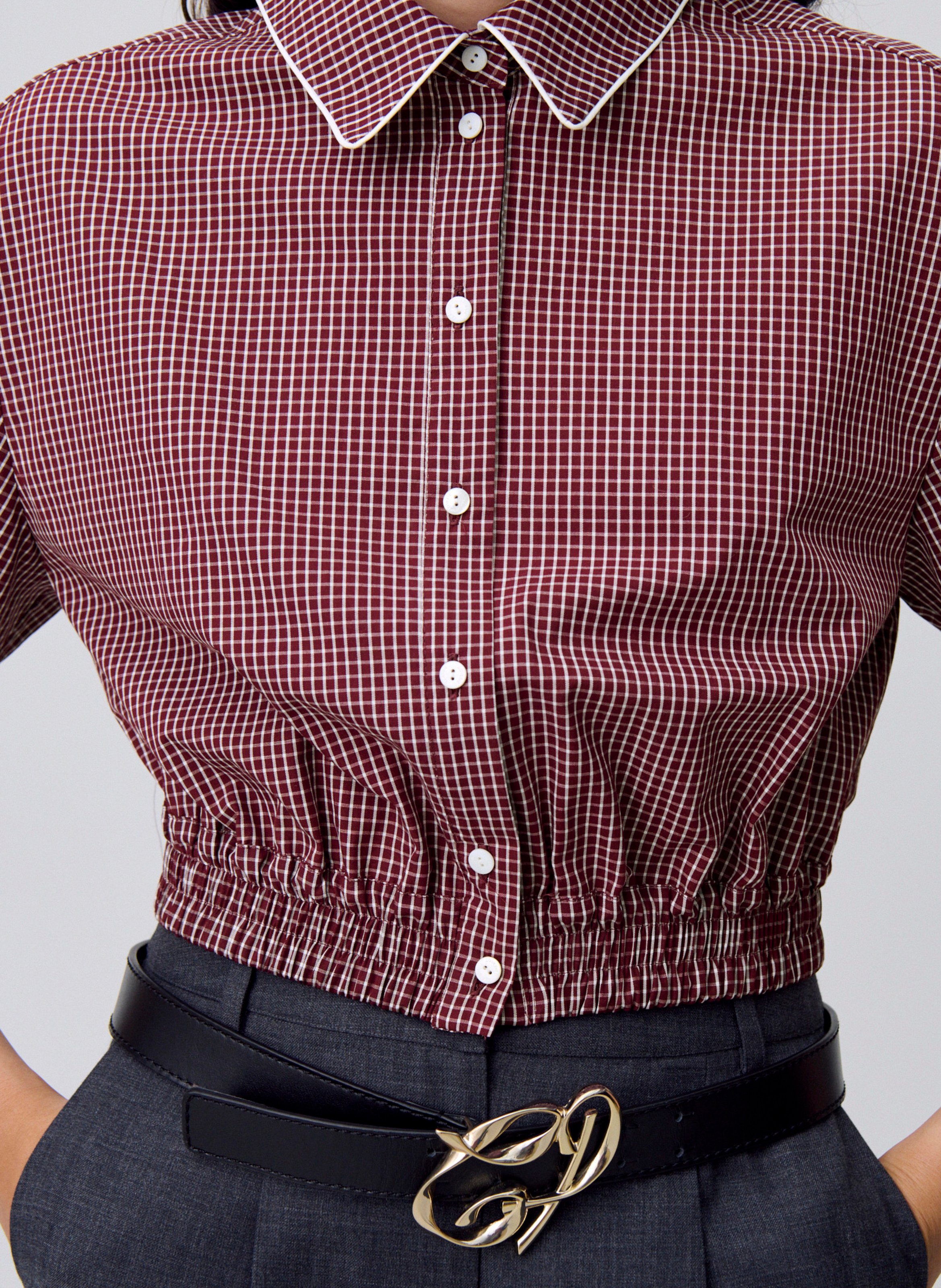 Chemise cintrée manches courtes à carreaux CLAUDIE PIERLOT Rouge