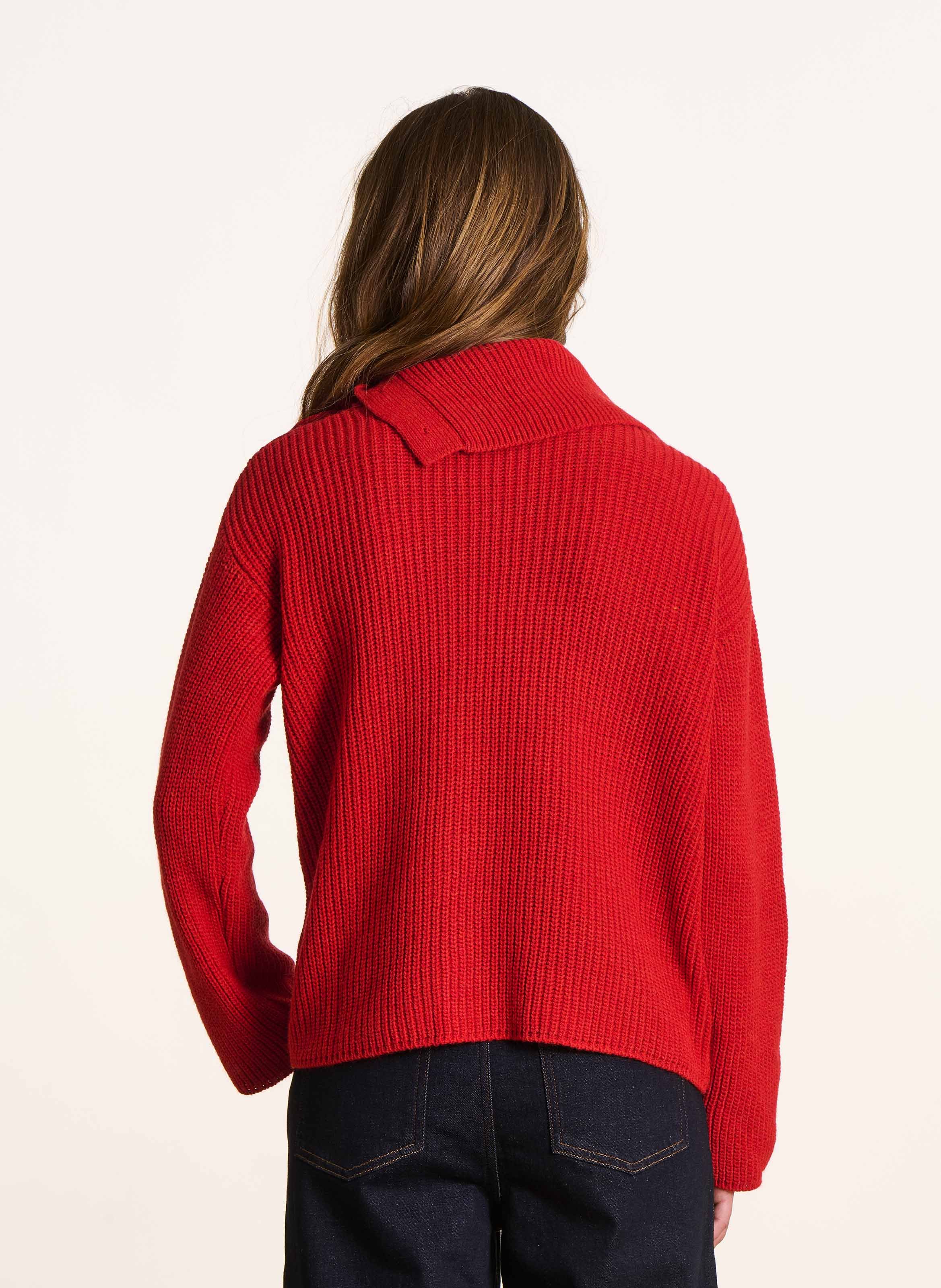 Asymmetrischer Oversized-Pullover mit Knopfleiste LA FEE MARABOUTEE Rot