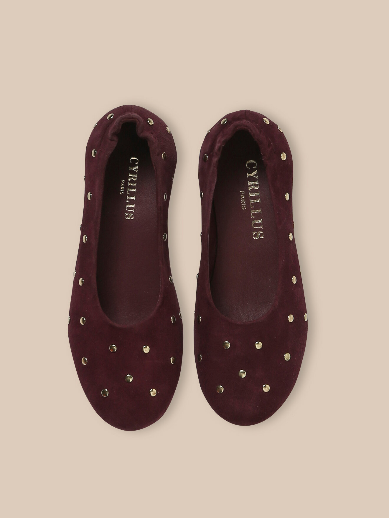 Studded leather ballet flats CYRILLUS Red