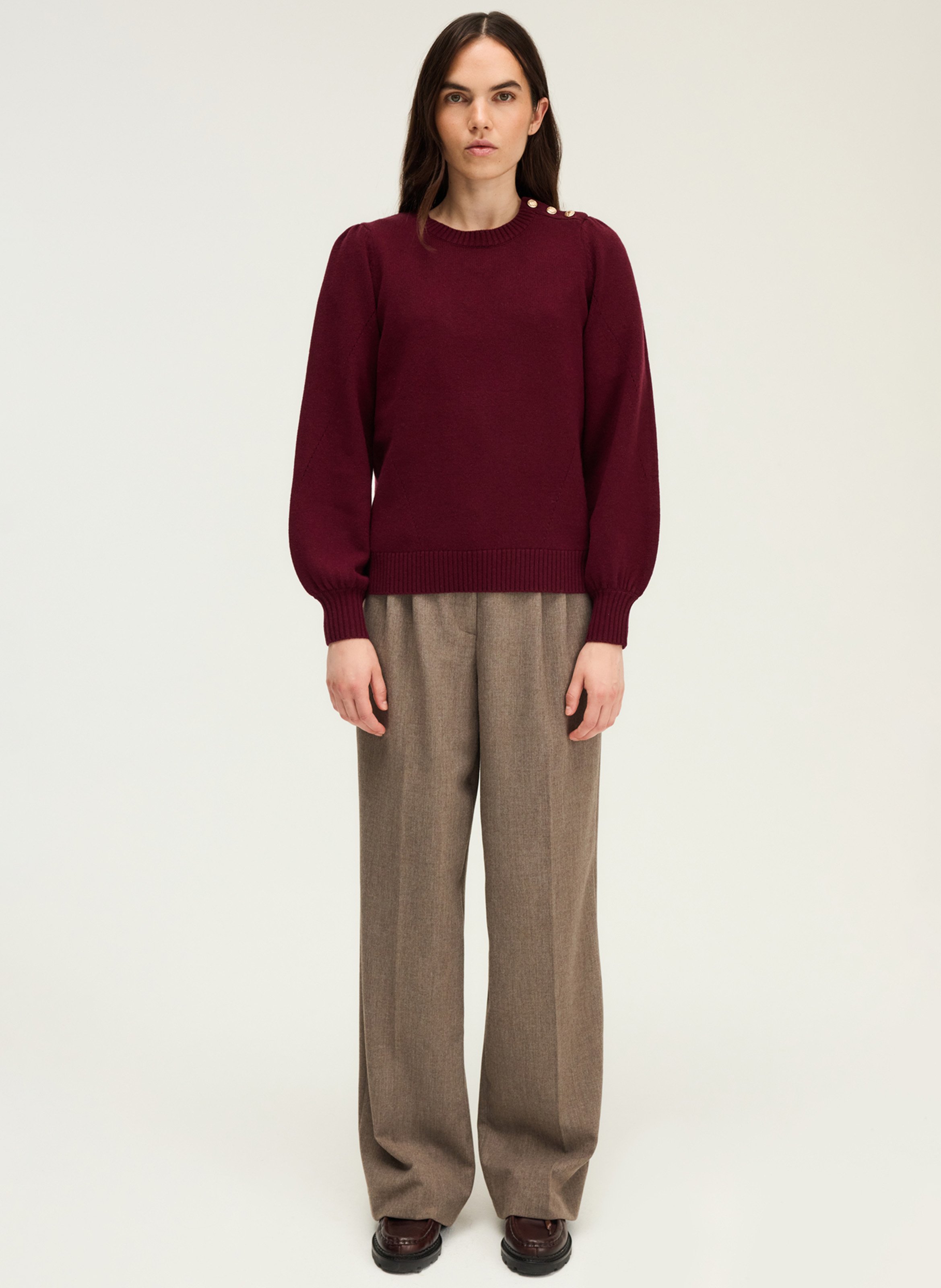 Straight round neck sweater in openwork wool PABLO Red