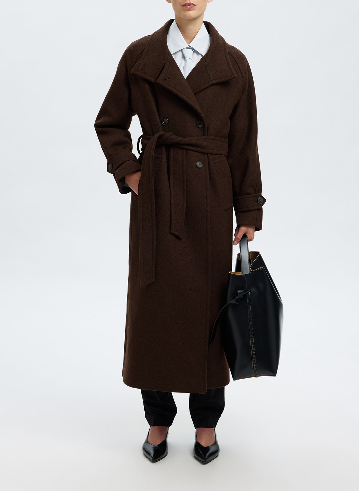 Belted wool blend trench coat SELECTED Brown