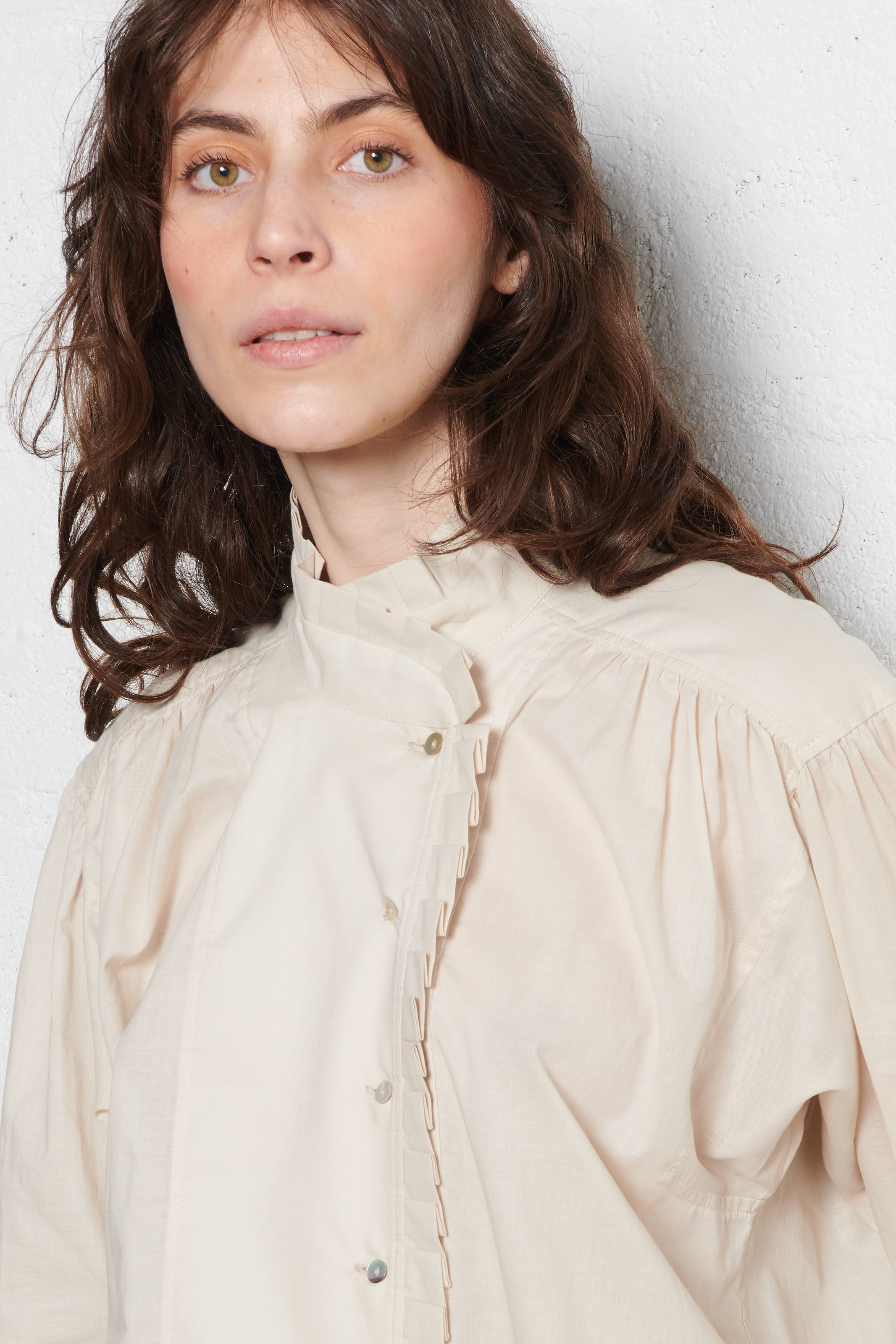 Blouse ample col montant en coton SOPHIE+LUCIE Beige