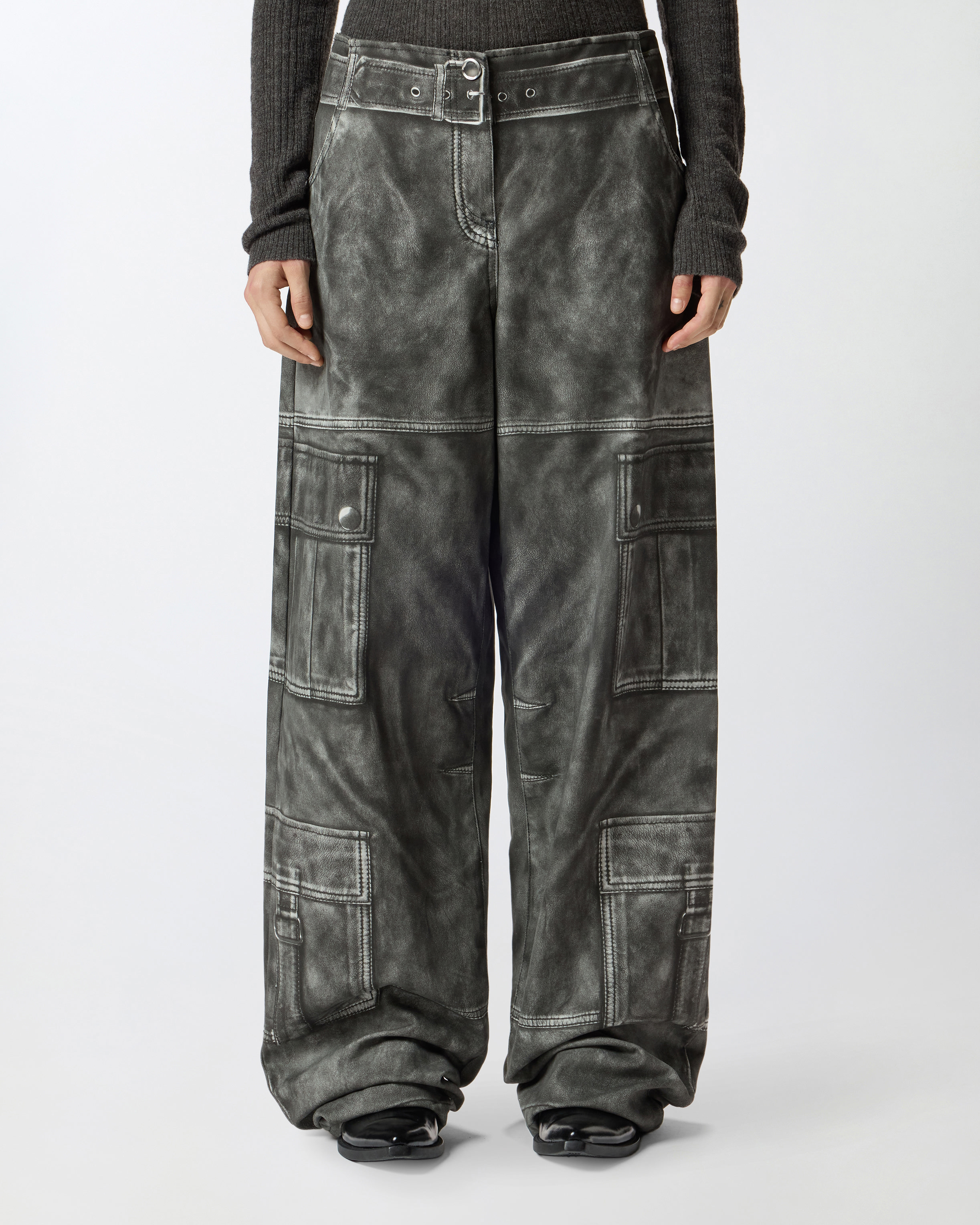 Wide leg printed faux leather trousers PINKO Black