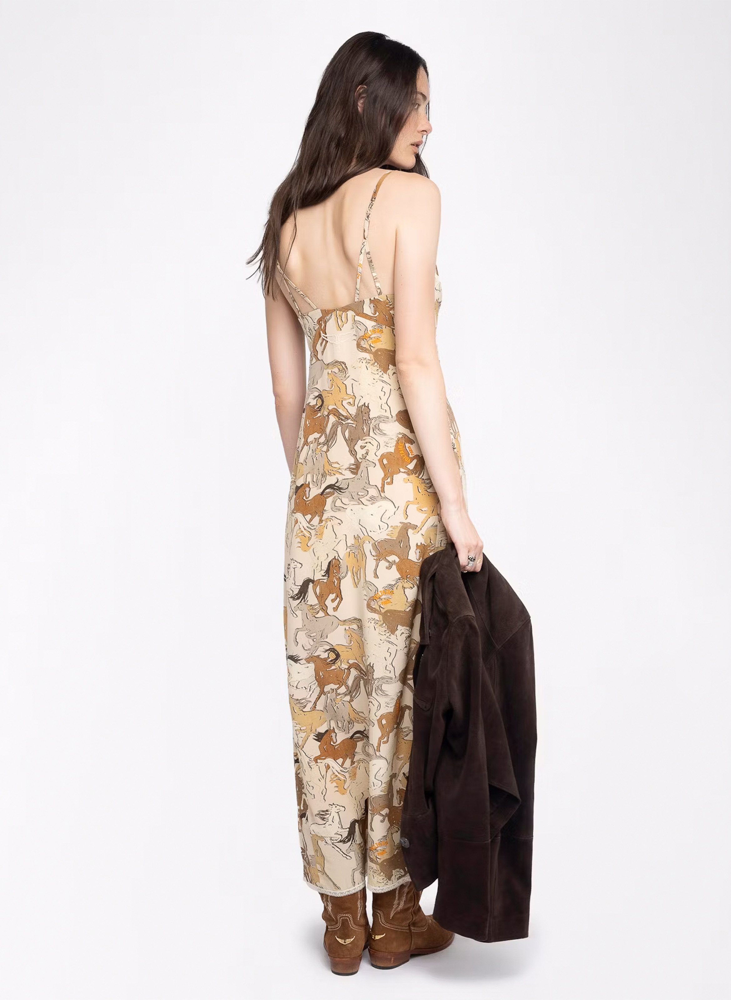 Robe droite col V en soie imprimée ZADIG&VOLTAIRE Blanc