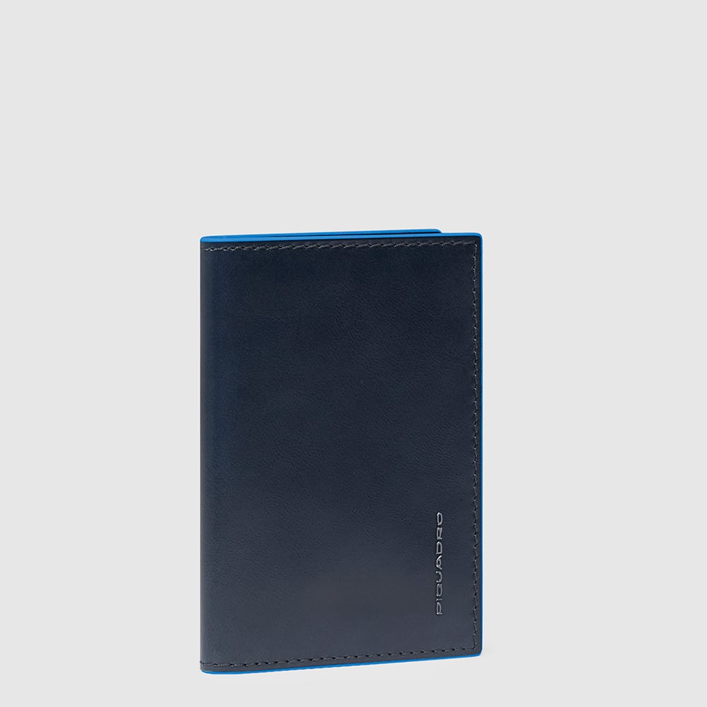 Slim leather men's wallet with credit card holder and RFID protection, vertical format PIQUADRO Blue