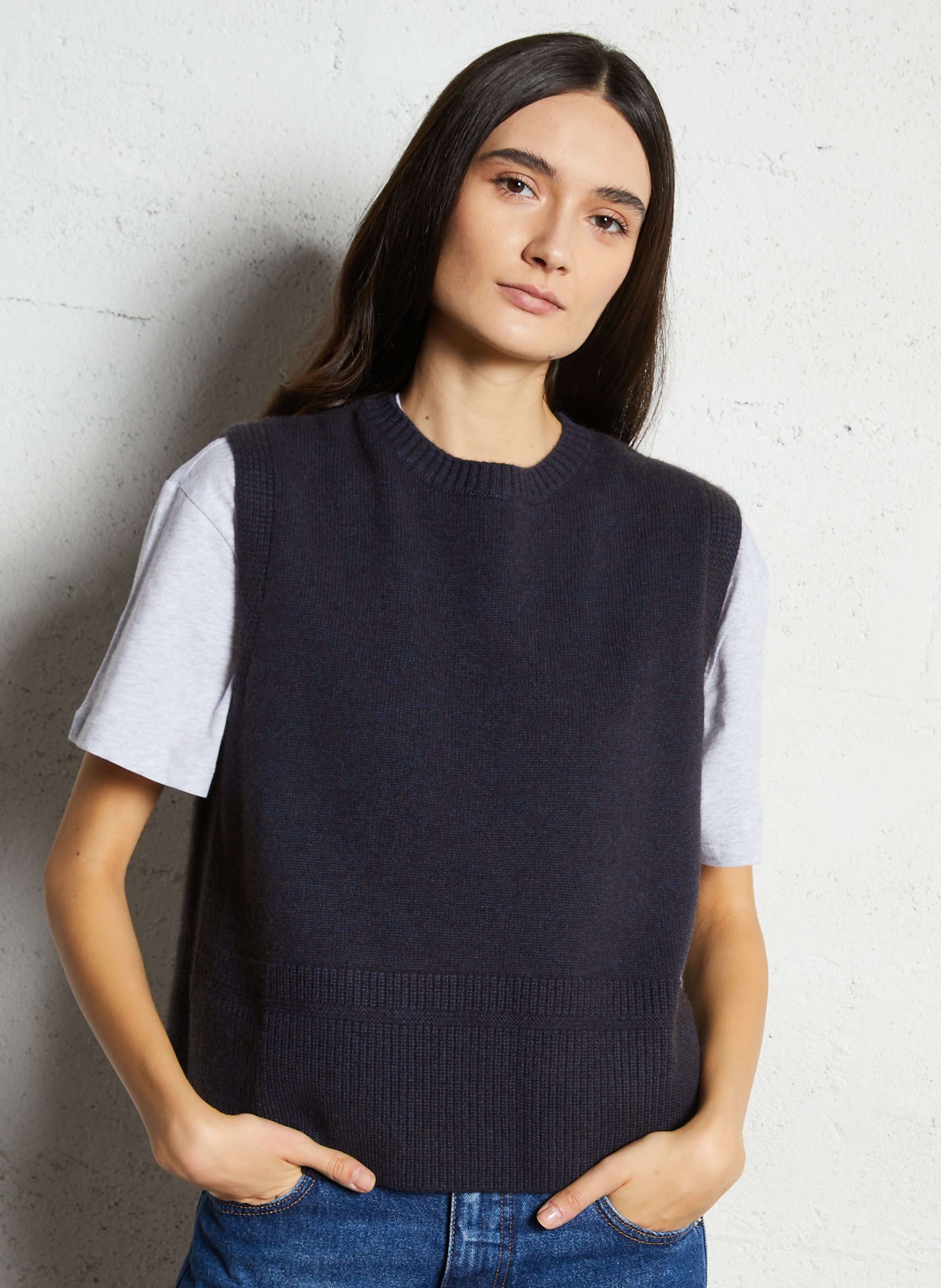 Pull sans manches uni en laine MAISON 123 Bleu