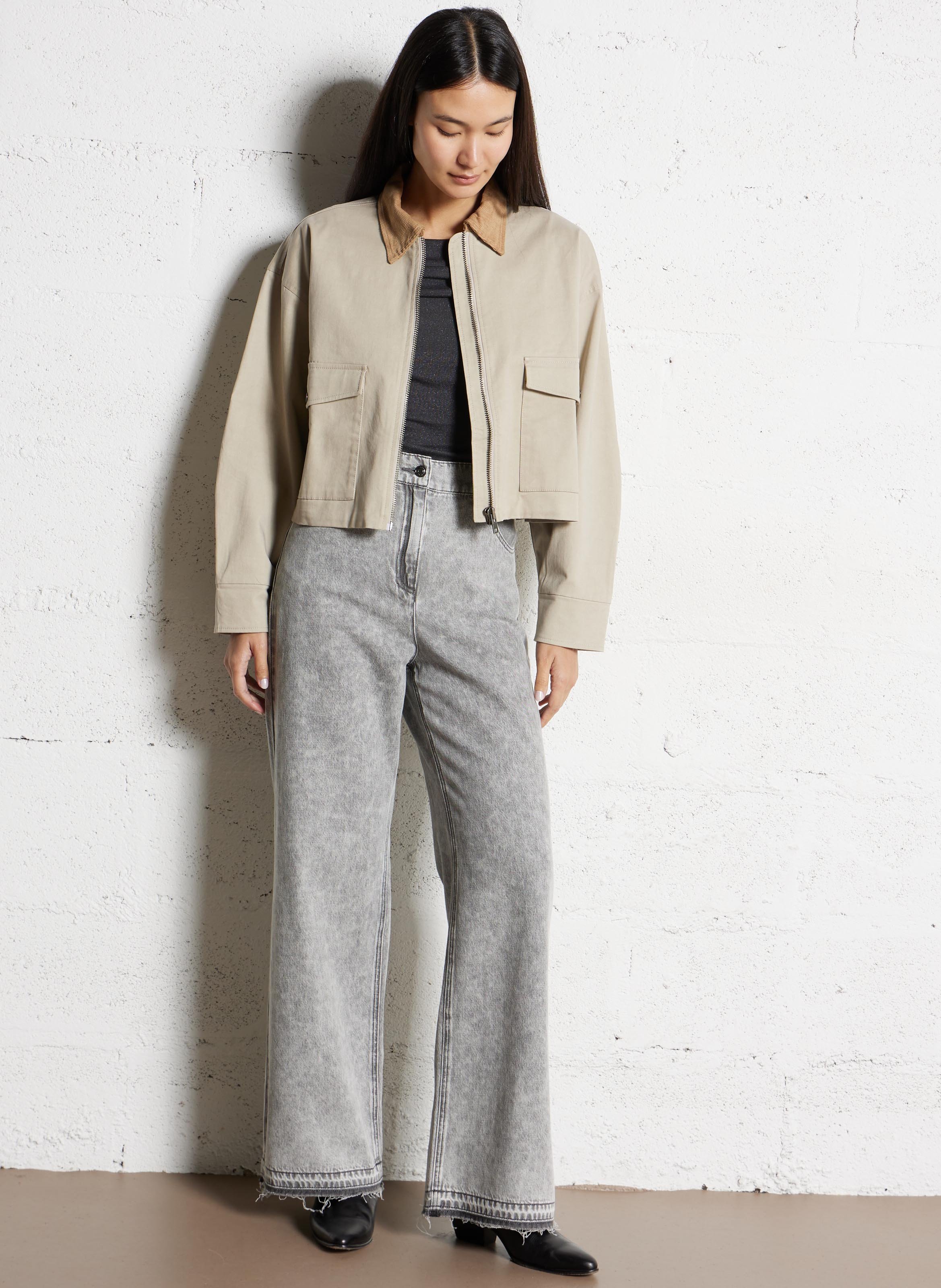 Oversize-Jacke aus Baumwoll-Mix mit klassischem Kragen IKKS Beige