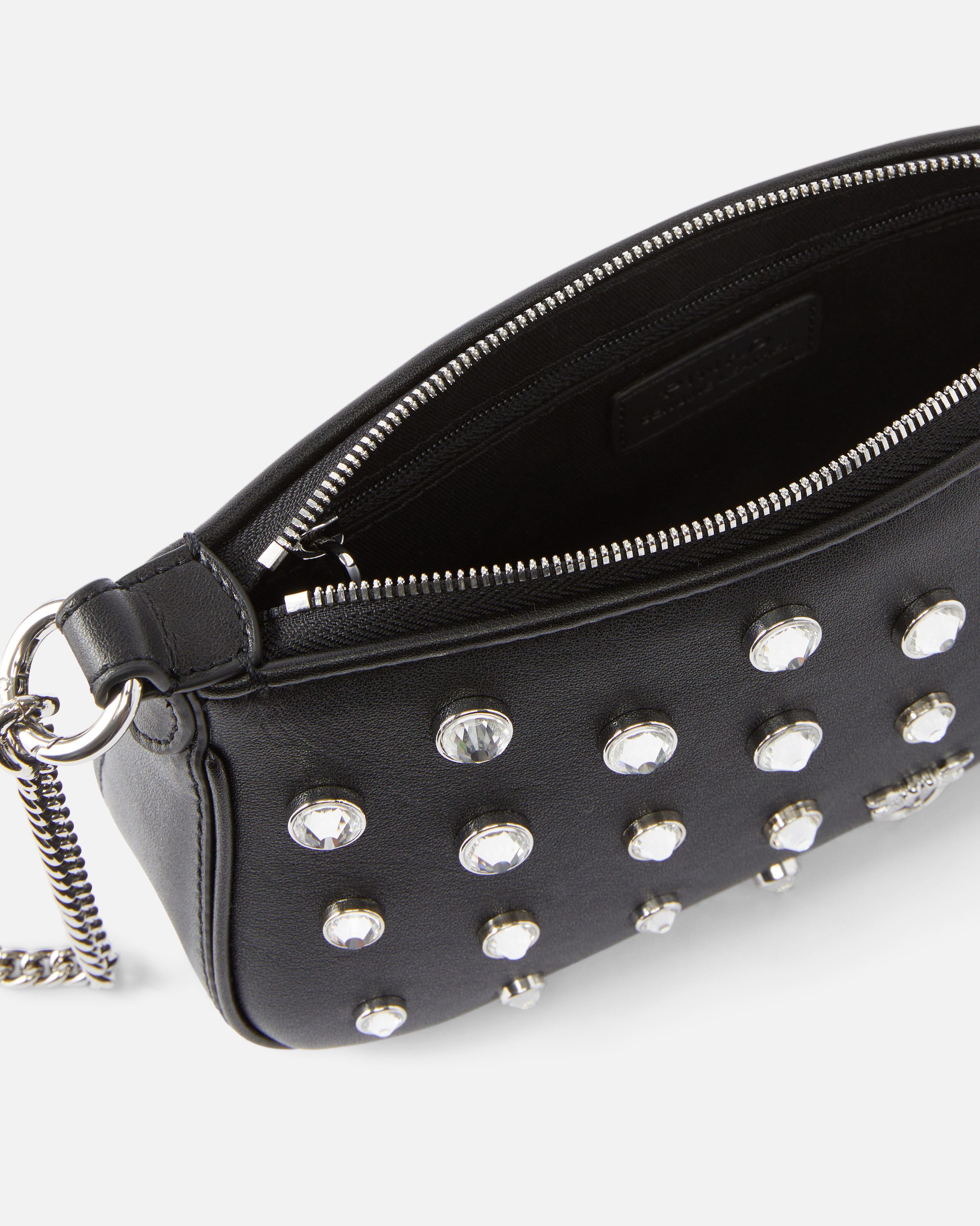 Small shoulder bag mini half moon in leather with rhinestones PINKO Black